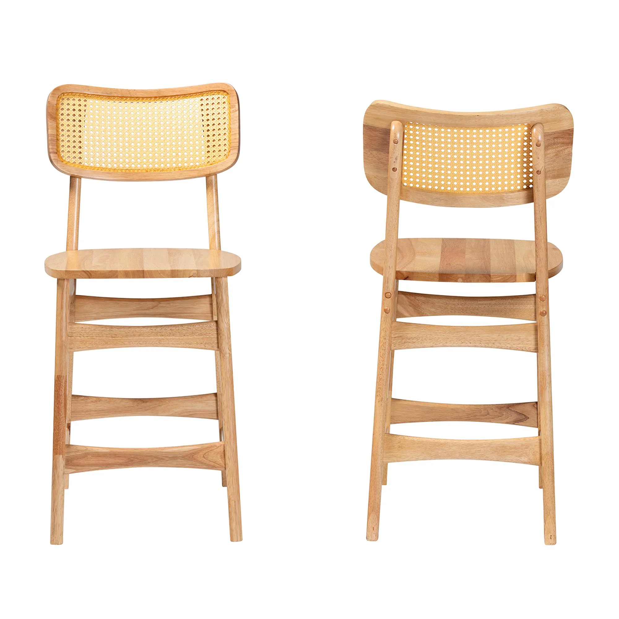 Baxton Studio Tadeo Mid-Century Modern Oak Brown Finished Wood and Rattan 2-Piece Counter Stool Set - Image 3