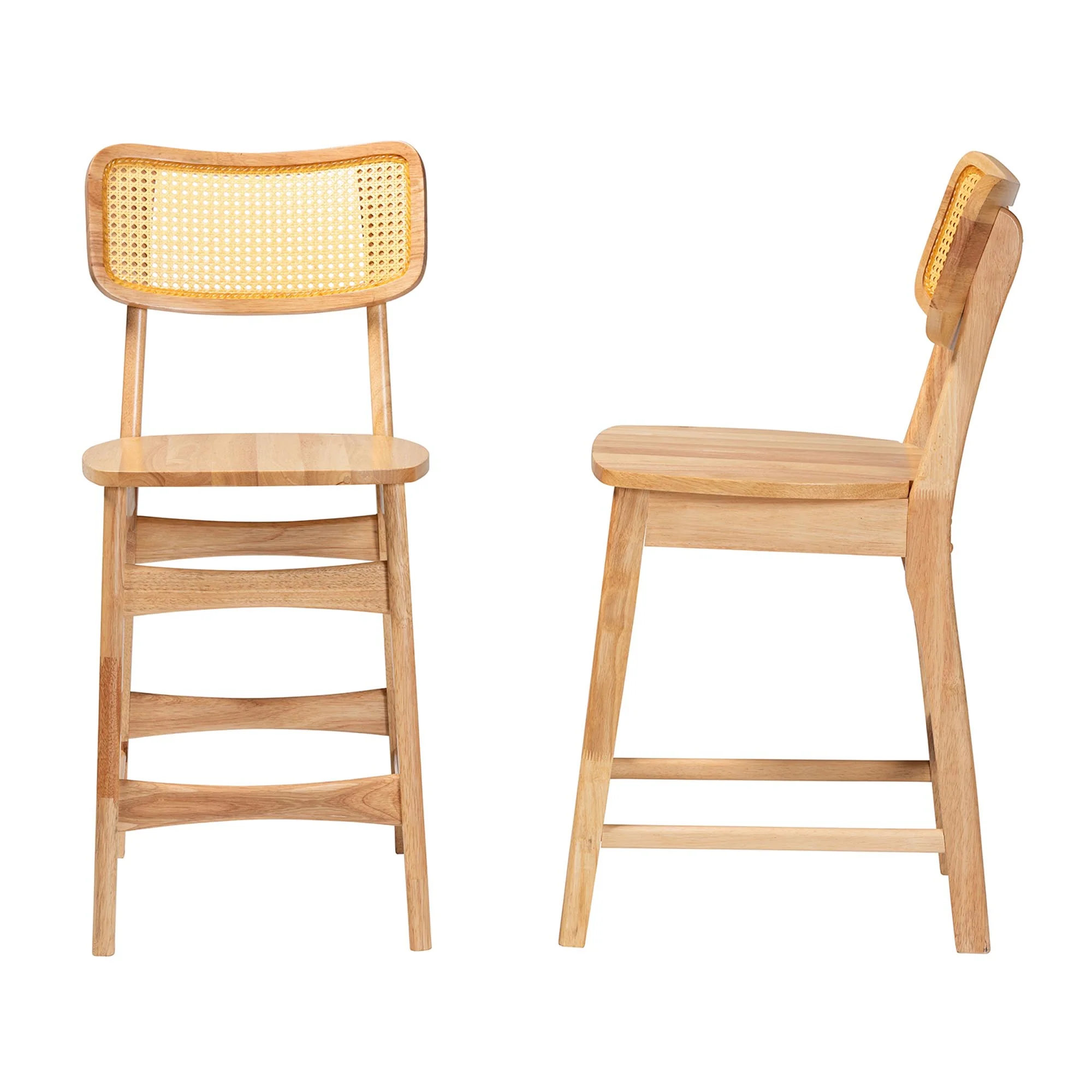 Baxton Studio Tadeo Mid-Century Modern Oak Brown Finished Wood and Rattan 2-Piece Counter Stool Set - Image 4