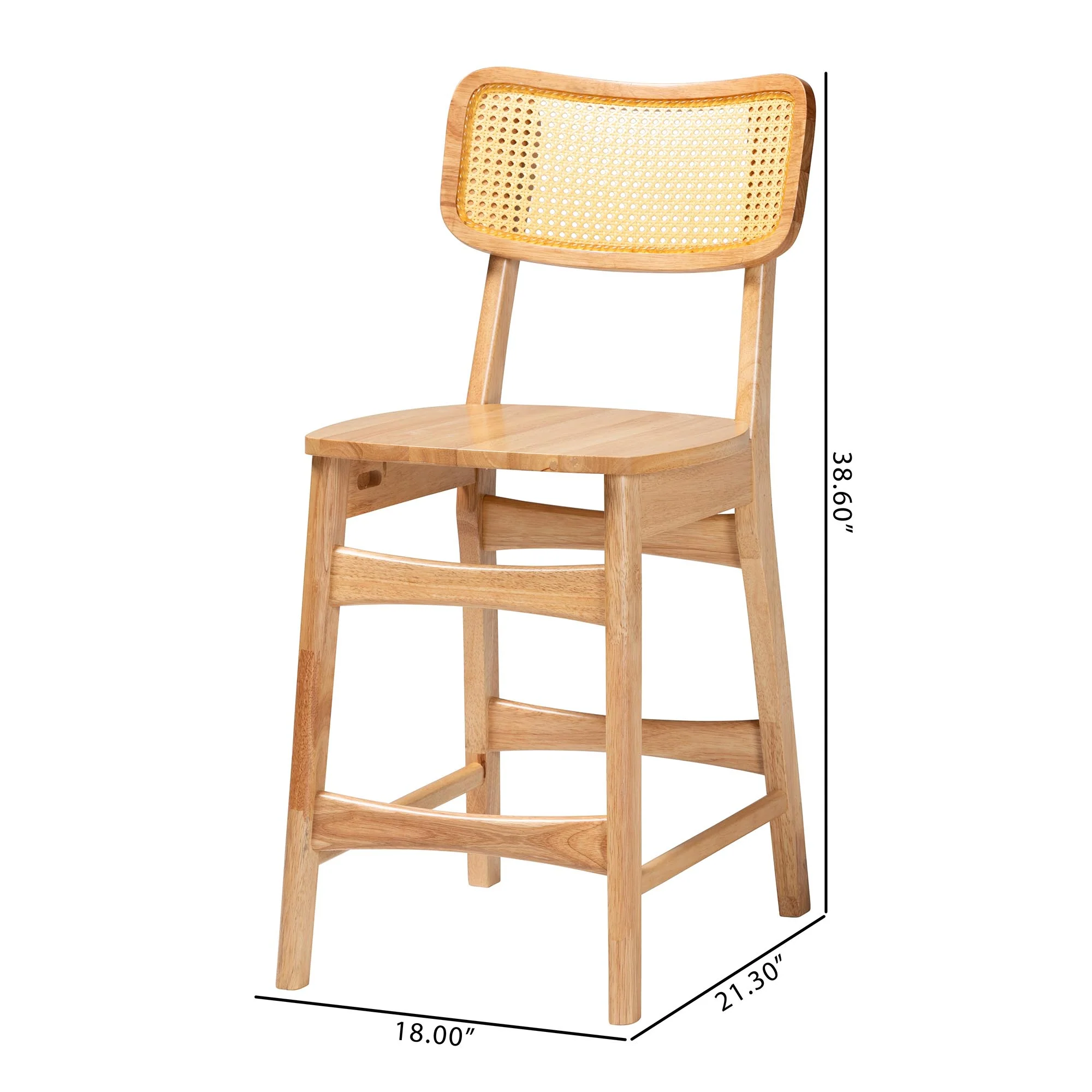 Baxton Studio Tadeo Mid-Century Modern Oak Brown Finished Wood and Rattan 2-Piece Counter Stool Set - Image 8