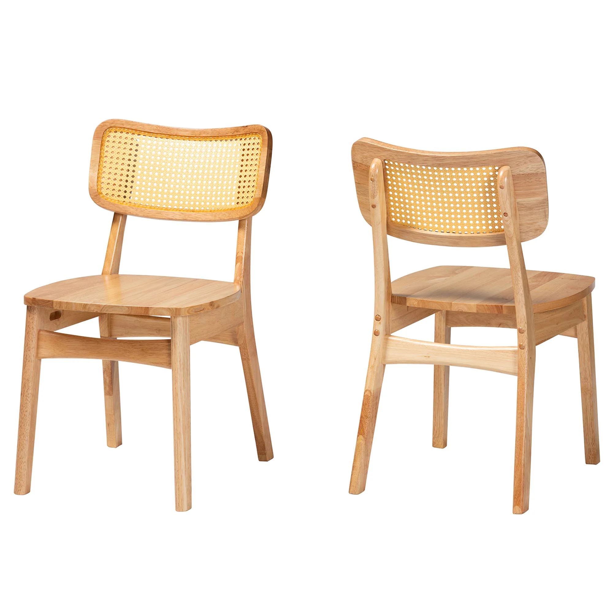 Baxton Studio Tadeo Mid-Century Modern Oak Brown Finished Wood and Rattan 2-Piece Dining Chair Set - Image 2