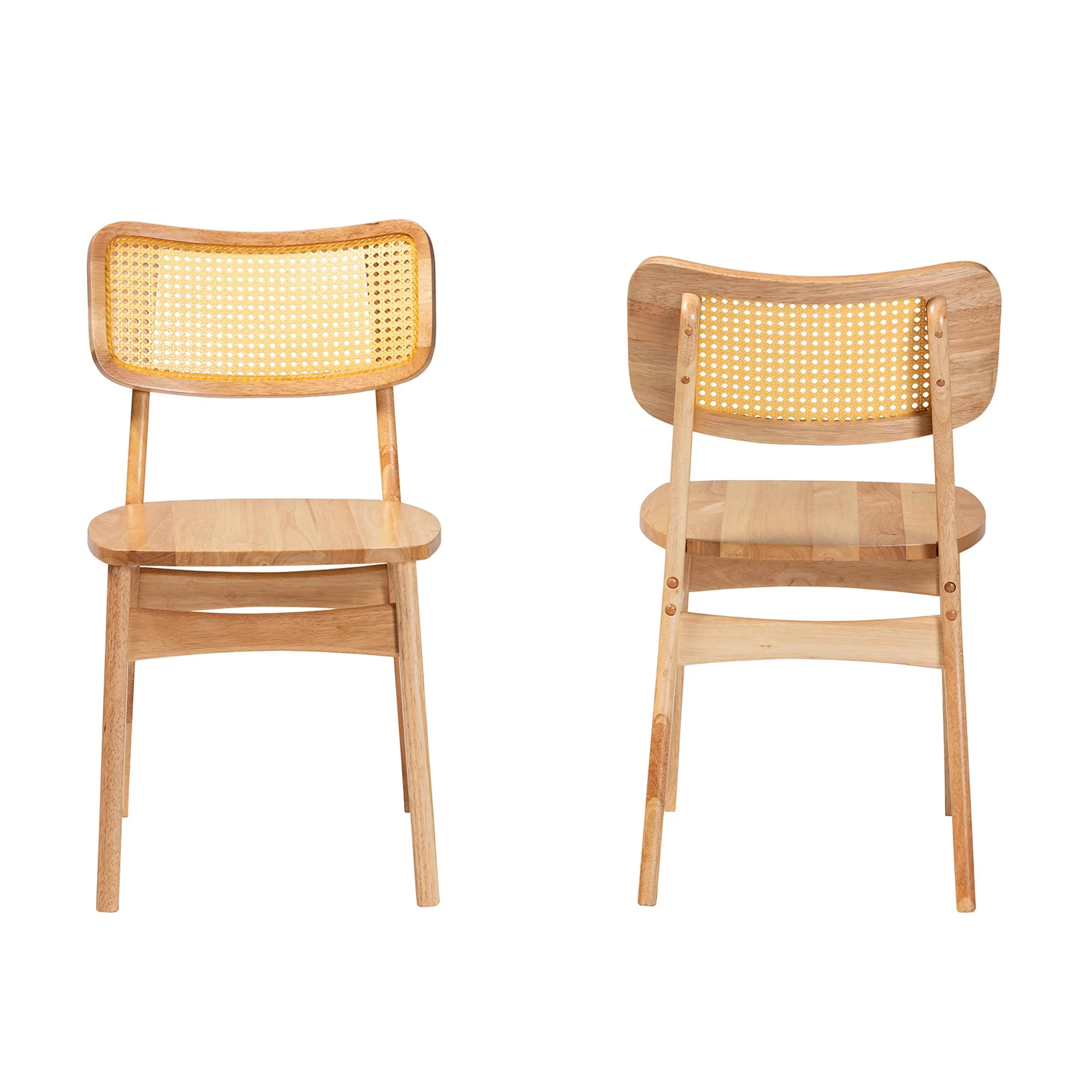 Baxton Studio Tadeo Mid-Century Modern Oak Brown Finished Wood and Rattan 2-Piece Dining Chair Set - Image 3