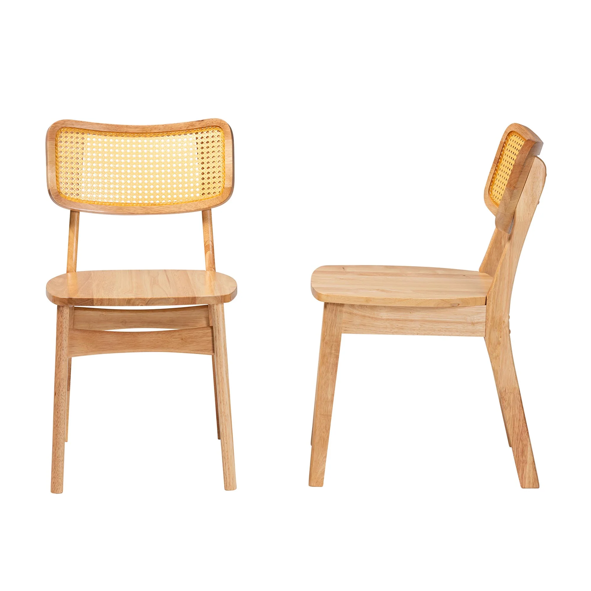 Baxton Studio Tadeo Mid-Century Modern Oak Brown Finished Wood and Rattan 2-Piece Dining Chair Set - Image 4