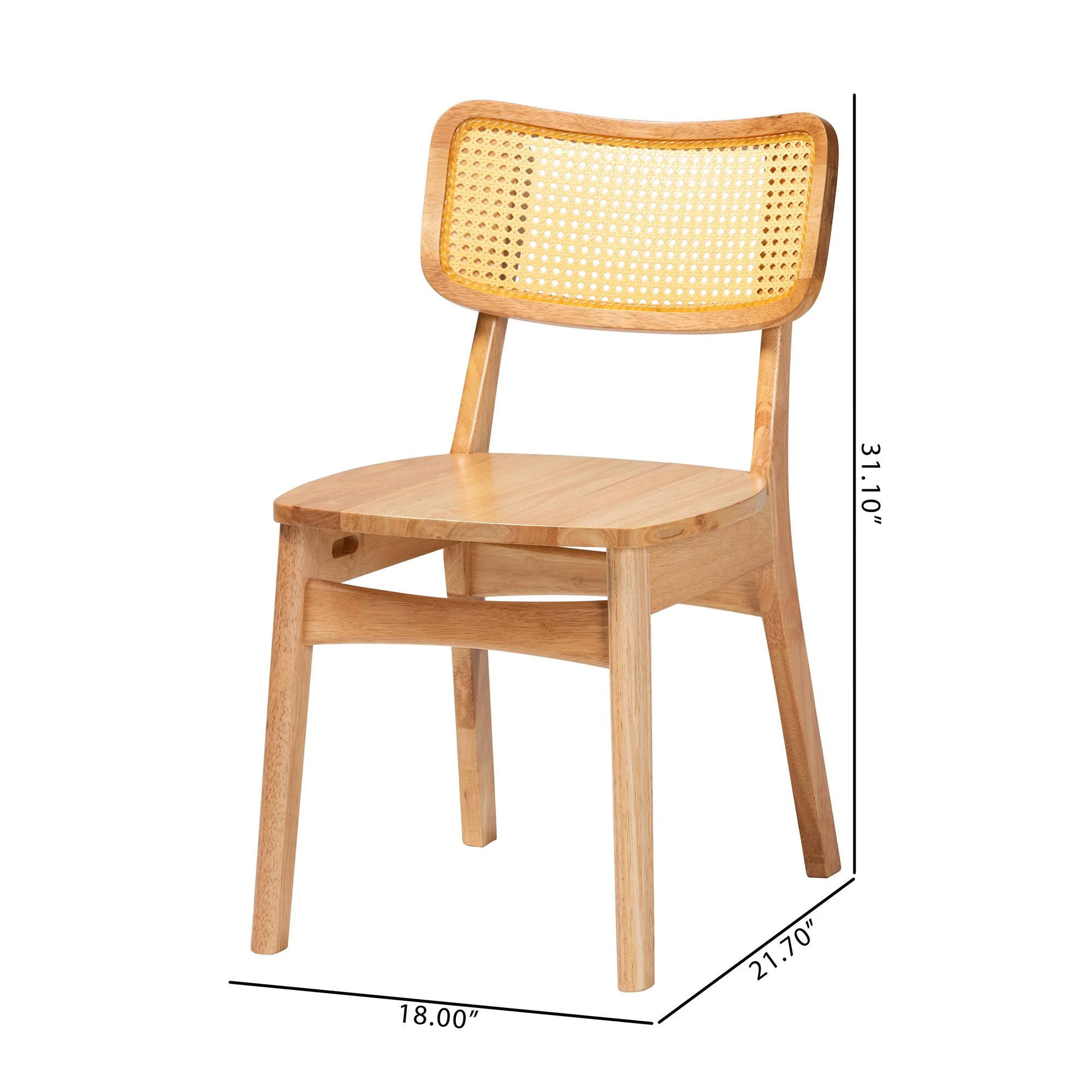 Baxton Studio Tadeo Mid-Century Modern Oak Brown Finished Wood and Rattan 2-Piece Dining Chair Set - Image 8