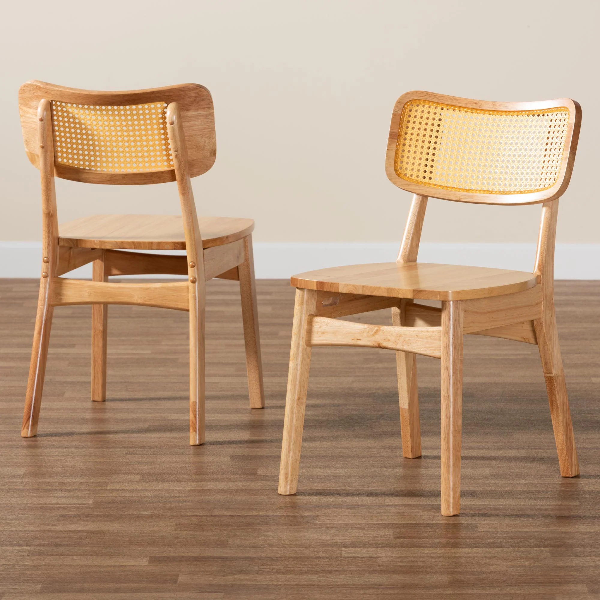 Baxton Studio Tadeo Mid-Century Modern Oak Brown Finished Wood and Rattan 2-Piece Dining Chair Set - Image 9