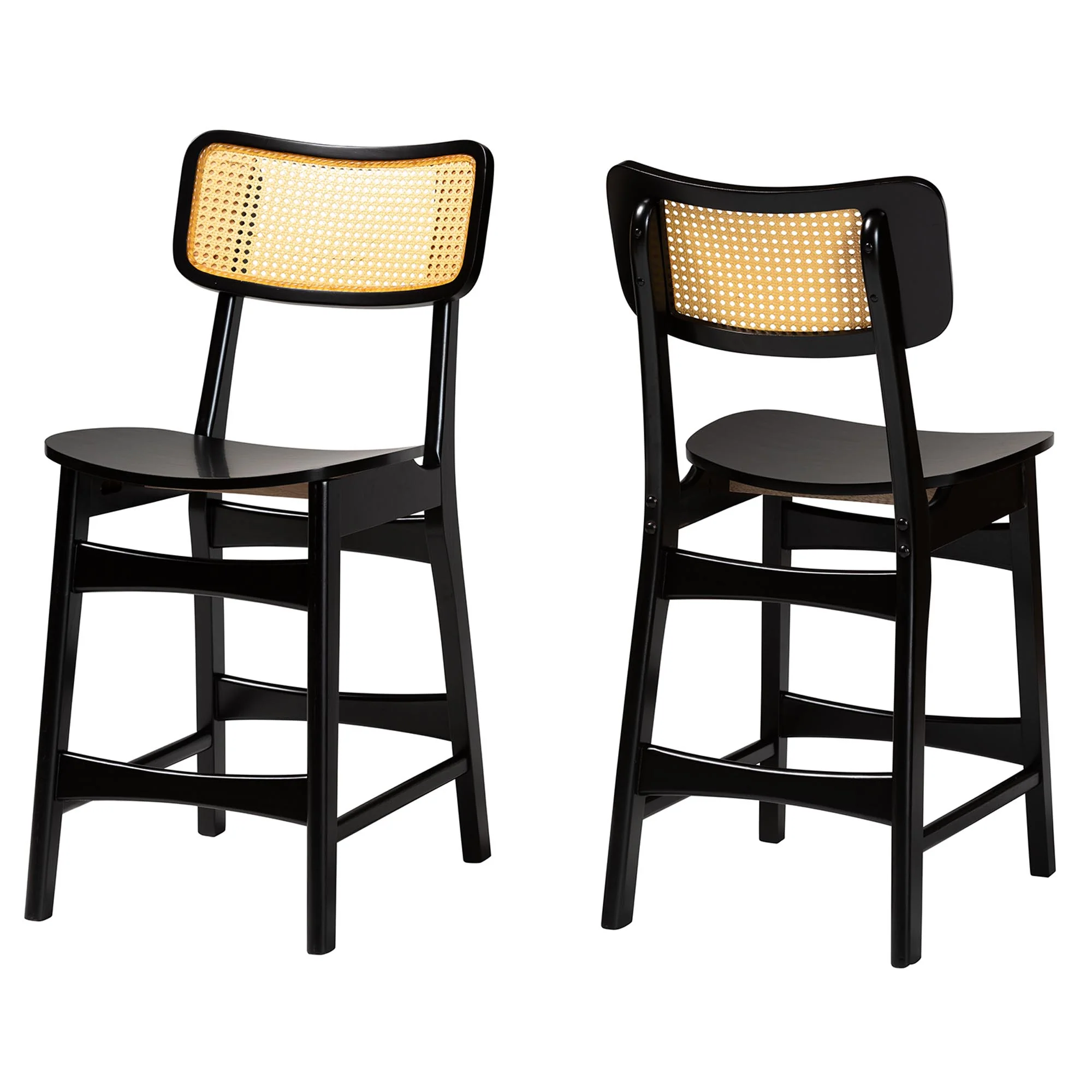 Baxton Studio Tafari Mid-Century Modern Dark Brown Finished Wood and Rattan 2-Piece Counter Stool Set - Image 2