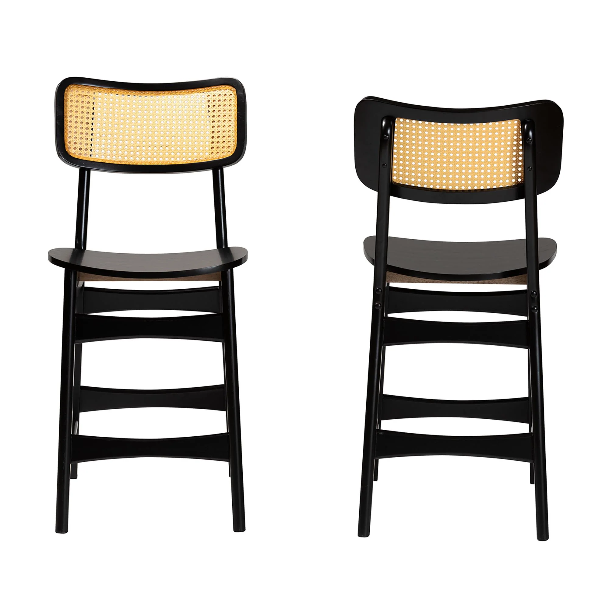 Baxton Studio Tafari Mid-Century Modern Dark Brown Finished Wood and Rattan 2-Piece Counter Stool Set - Image 3