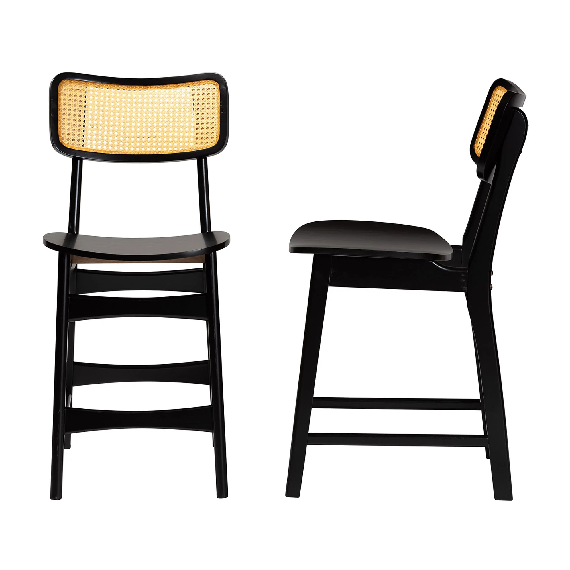 Baxton Studio Tafari Mid-Century Modern Dark Brown Finished Wood and Rattan 2-Piece Counter Stool Set - Image 4