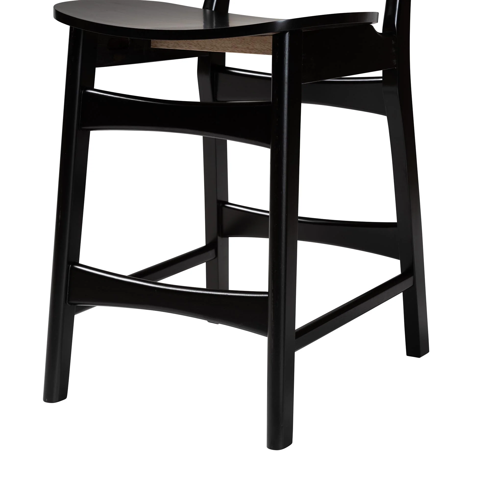 Baxton Studio Tafari Mid-Century Modern Dark Brown Finished Wood and Rattan 2-Piece Counter Stool Set - Image 6