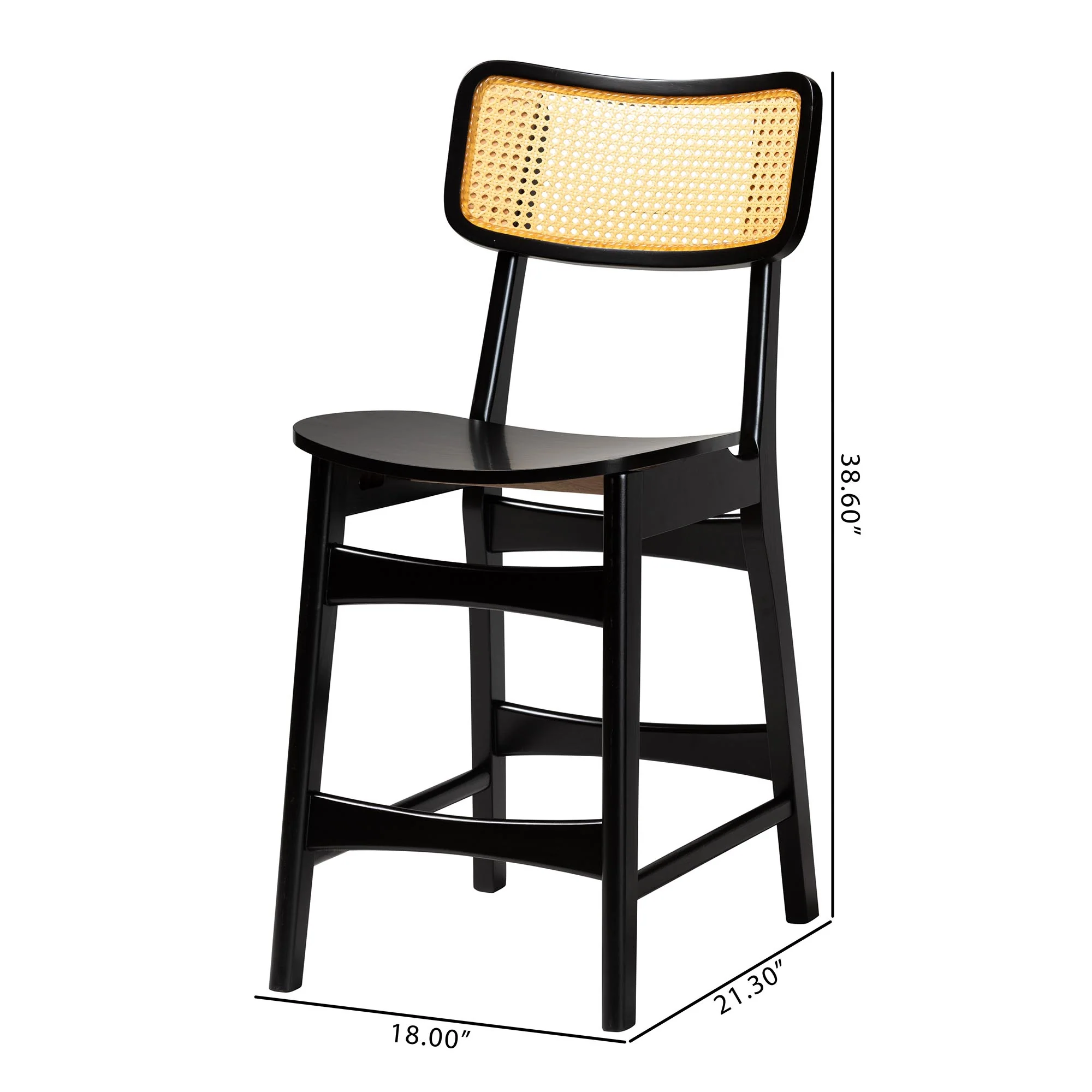 Baxton Studio Tafari Mid-Century Modern Dark Brown Finished Wood and Rattan 2-Piece Counter Stool Set - Image 8