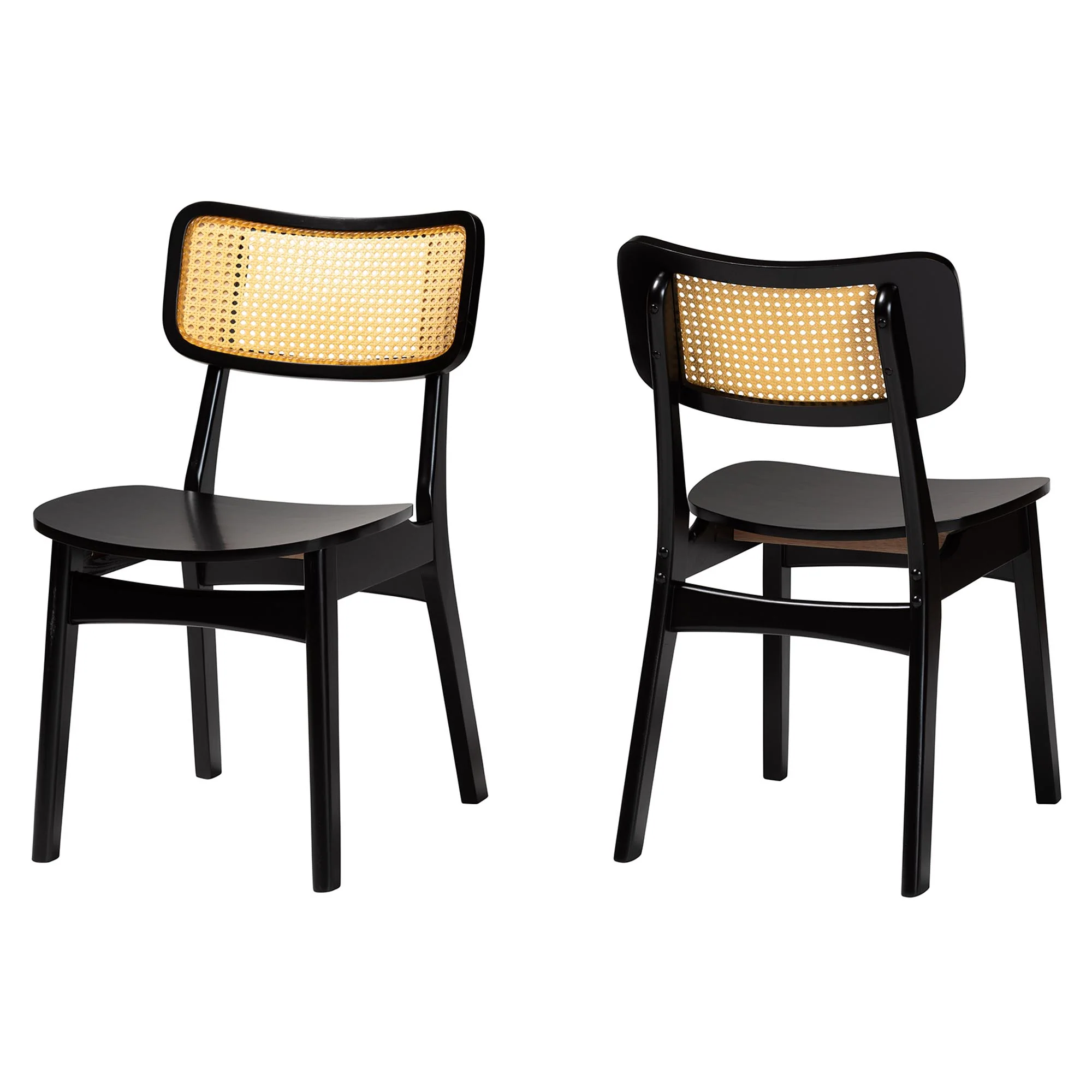Baxton Studio Tafari Mid-Century Modern Dark Brown Finished Wood and Rattan 2-Piece Dining Chair Set - Image 2