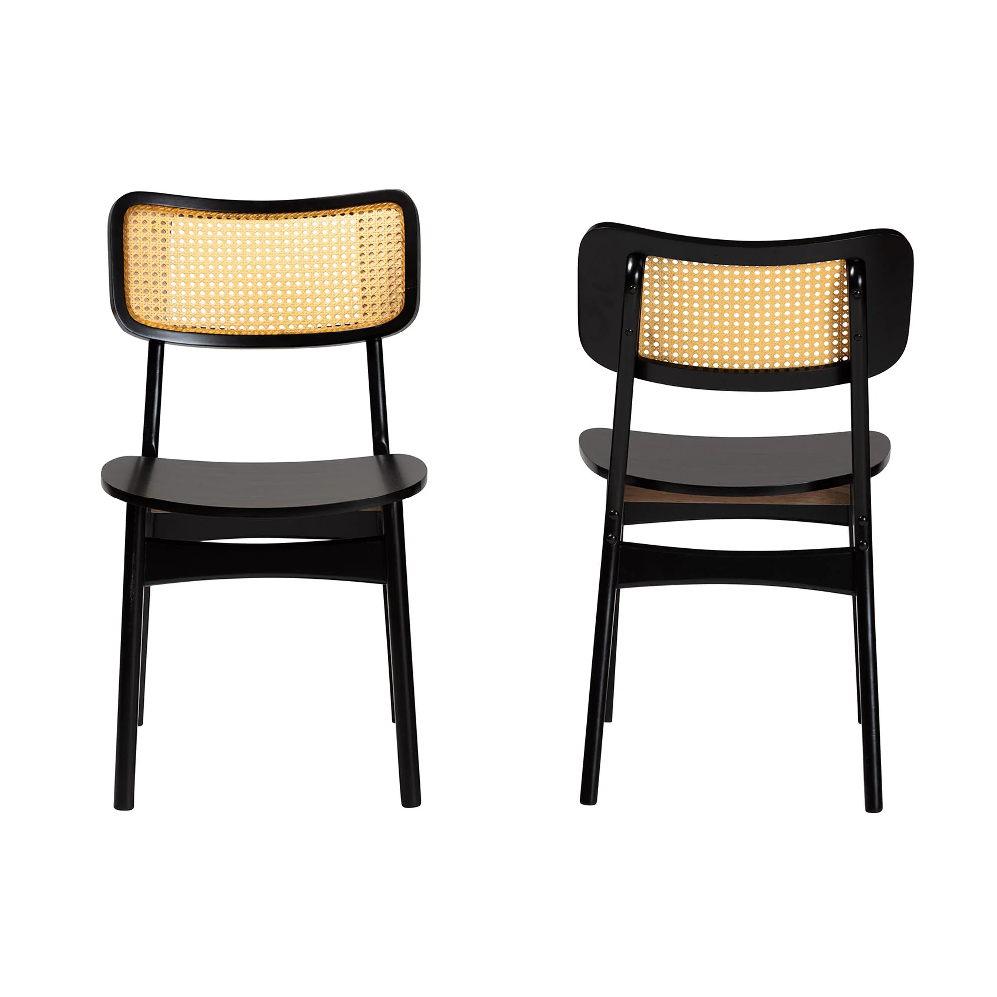 Baxton Studio Tafari Mid-Century Modern Dark Brown Finished Wood and Rattan 2-Piece Dining Chair Set - Image 3