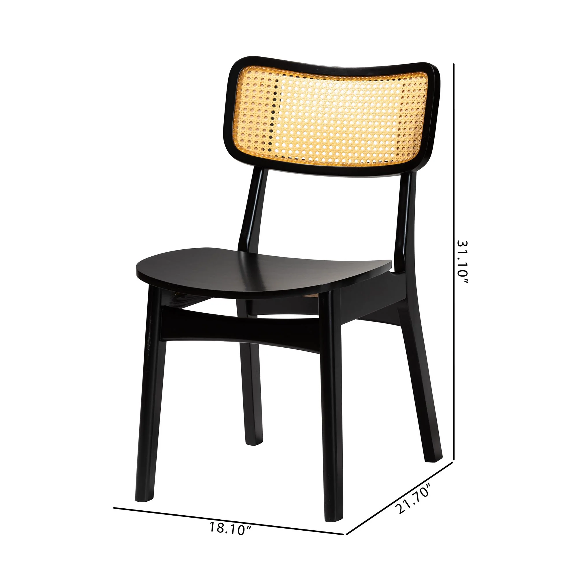 Baxton Studio Tafari Mid-Century Modern Dark Brown Finished Wood and Rattan 2-Piece Dining Chair Set - Image 8