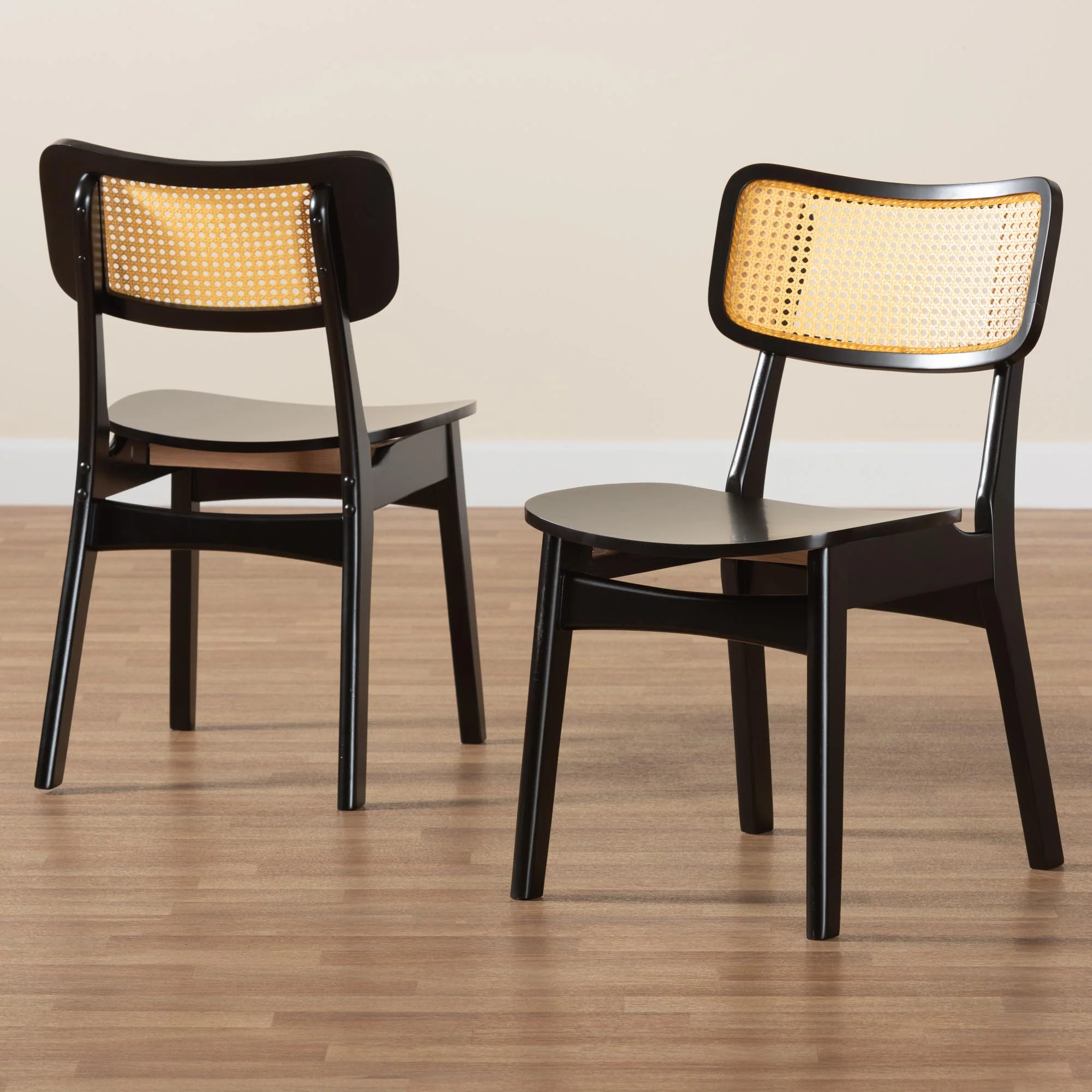 Baxton Studio Tafari Mid-Century Modern Dark Brown Finished Wood and Rattan 2-Piece Dining Chair Set - Image 9