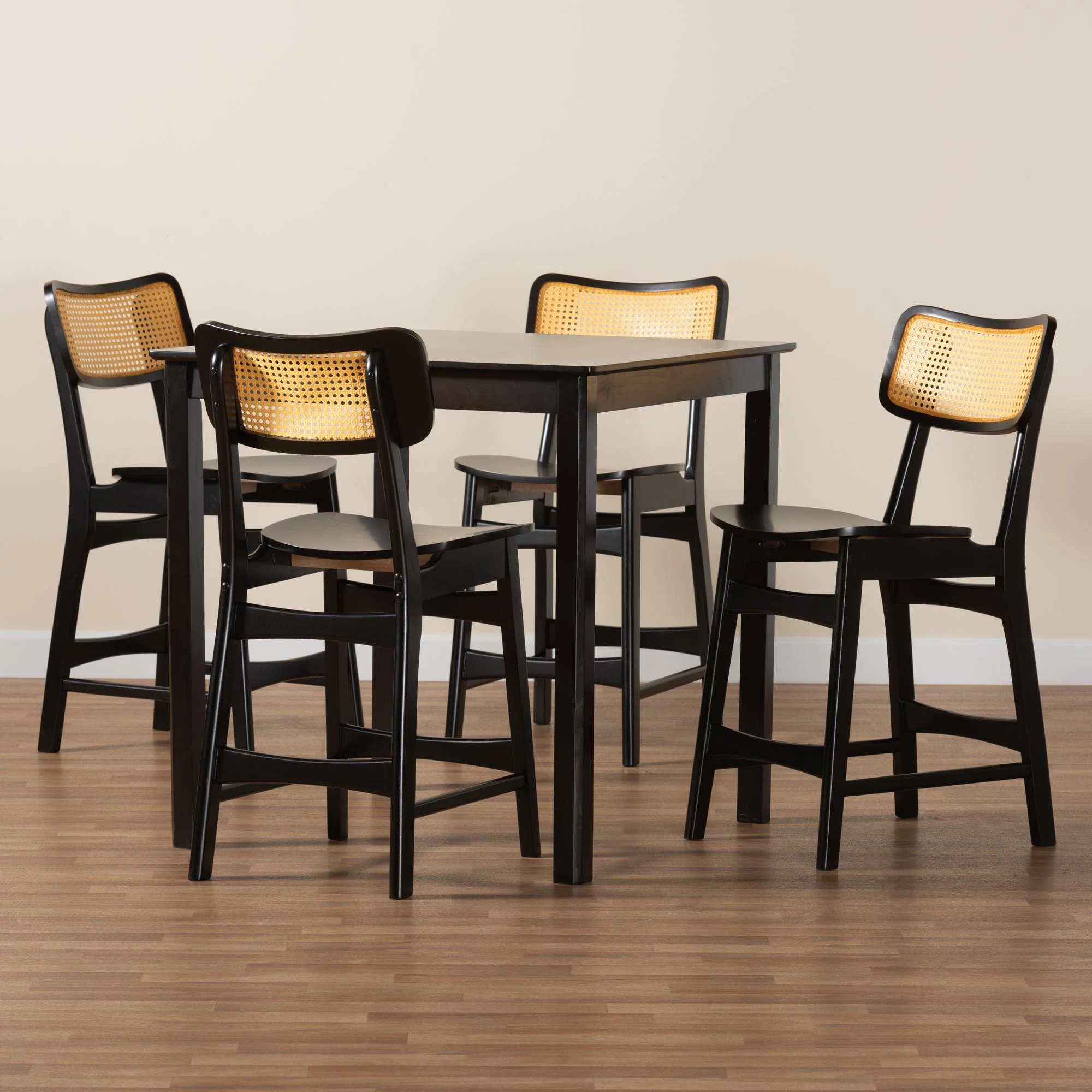 Baxton Studio Tafari Mid-Century Modern Dark Brown Finished Wood and Rattan Pub Set - Image 2