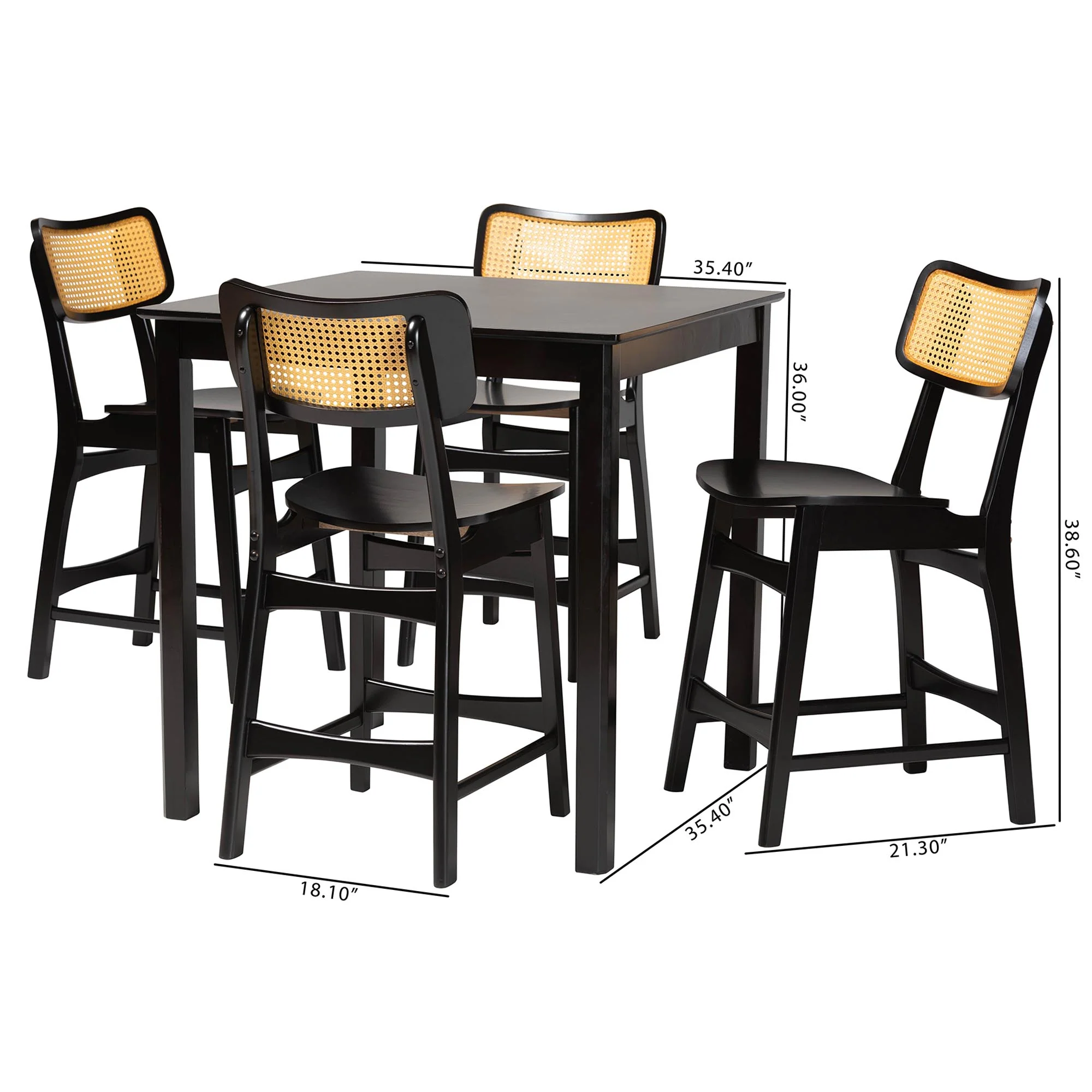 Baxton Studio Tafari Mid-Century Modern Dark Brown Finished Wood and Rattan Pub Set - Image 3