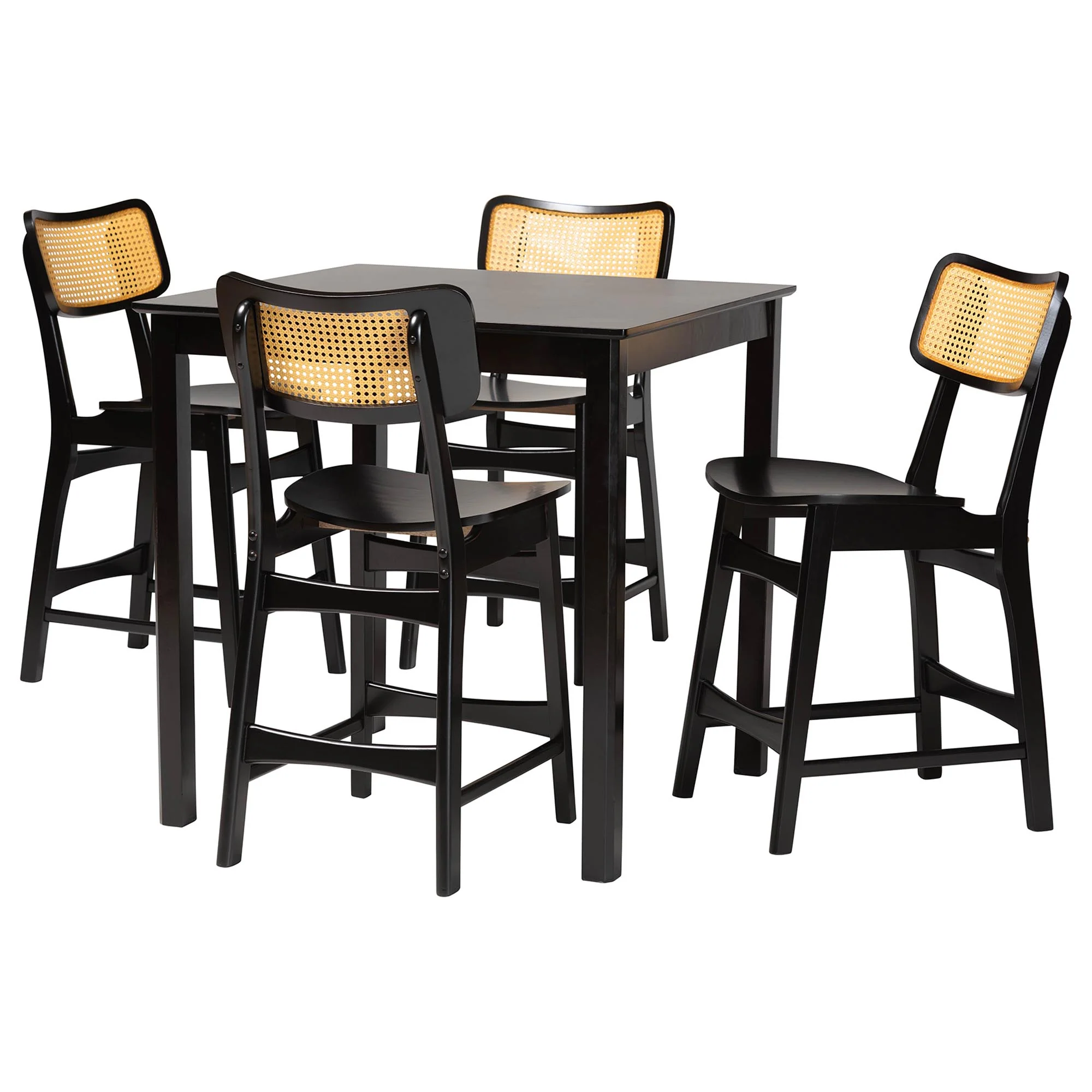 Baxton Studio Tafari Mid-Century Modern Dark Brown Finished Wood and Rattan Pub Set - Image 4