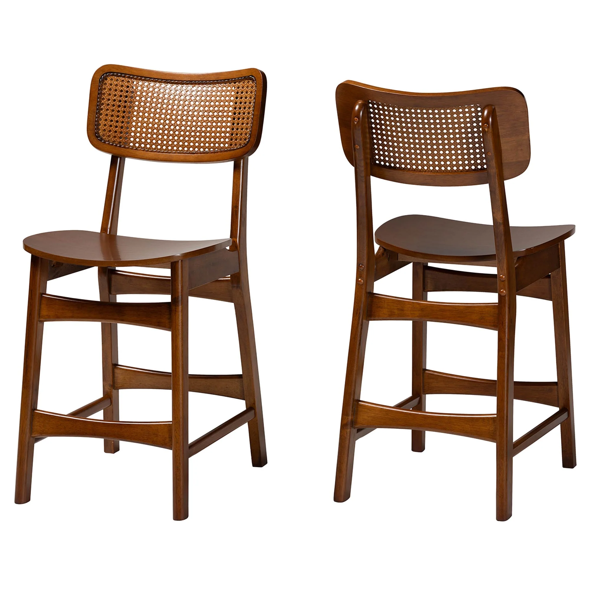 Baxton Studio Tafari Mid-Century Modern Walnut Brown Finished Wood and Rattan 2-Piece Counter Stool Set - Image 2