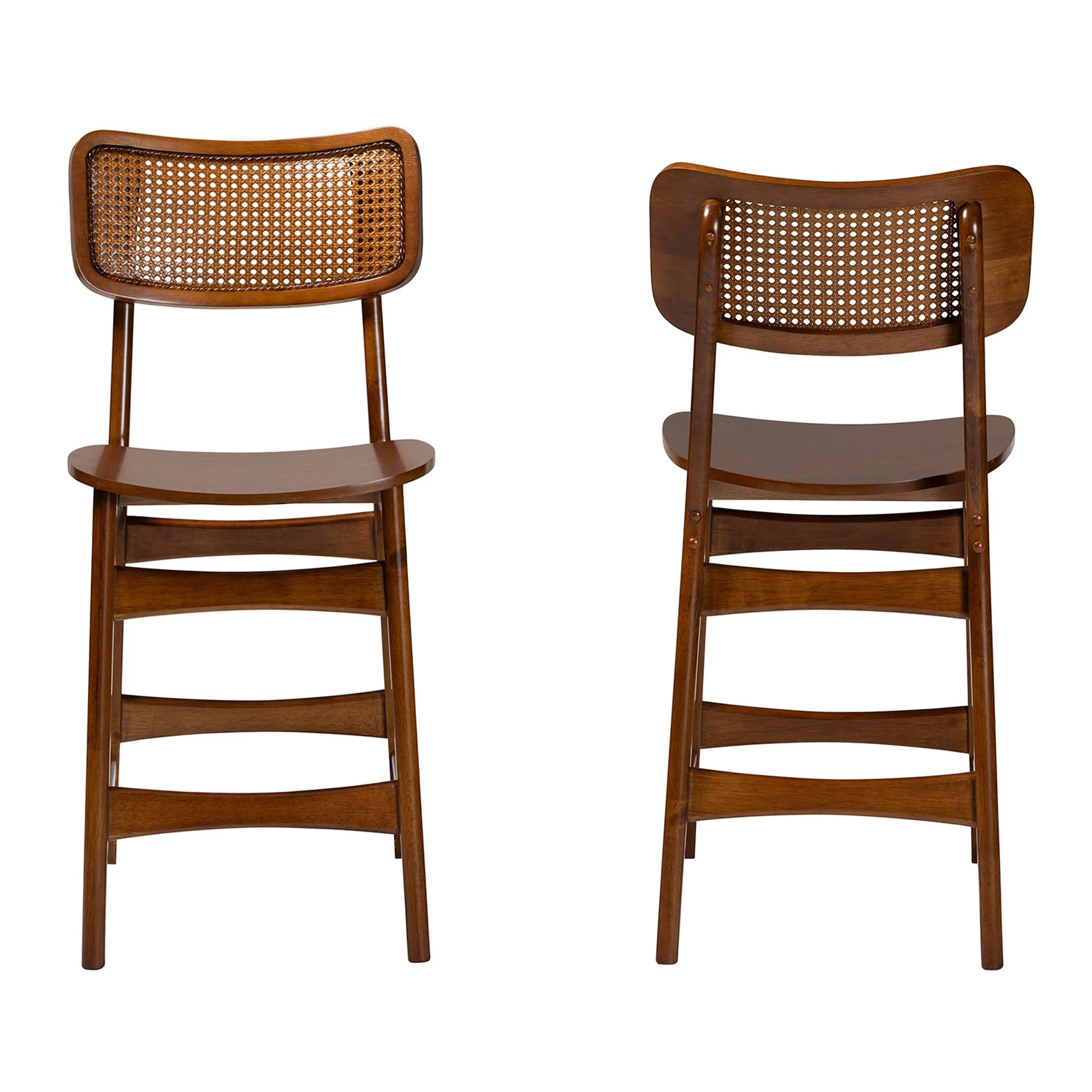 Baxton Studio Tafari Mid-Century Modern Walnut Brown Finished Wood and Rattan 2-Piece Counter Stool Set - Image 3