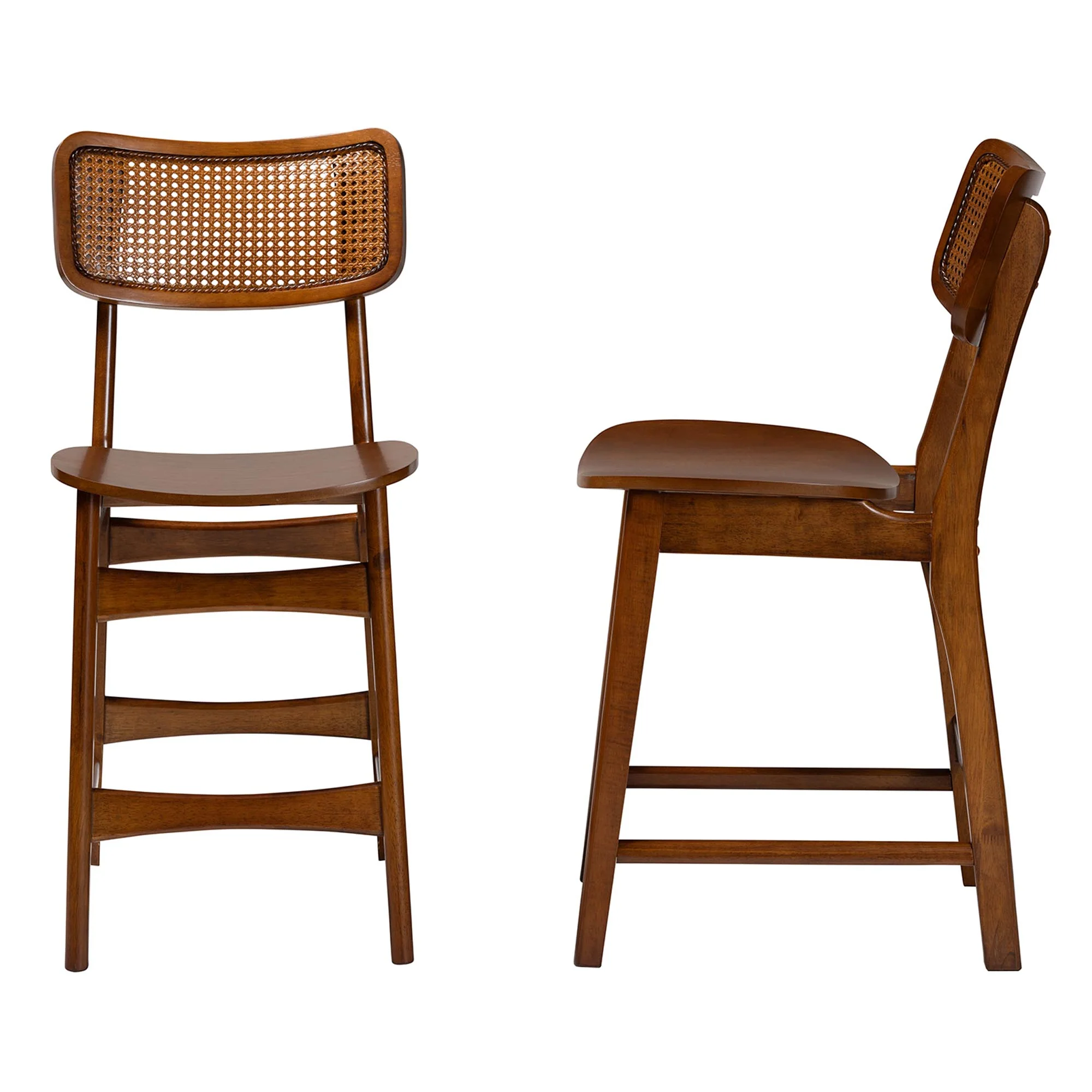 Baxton Studio Tafari Mid-Century Modern Walnut Brown Finished Wood and Rattan 2-Piece Counter Stool Set - Image 4