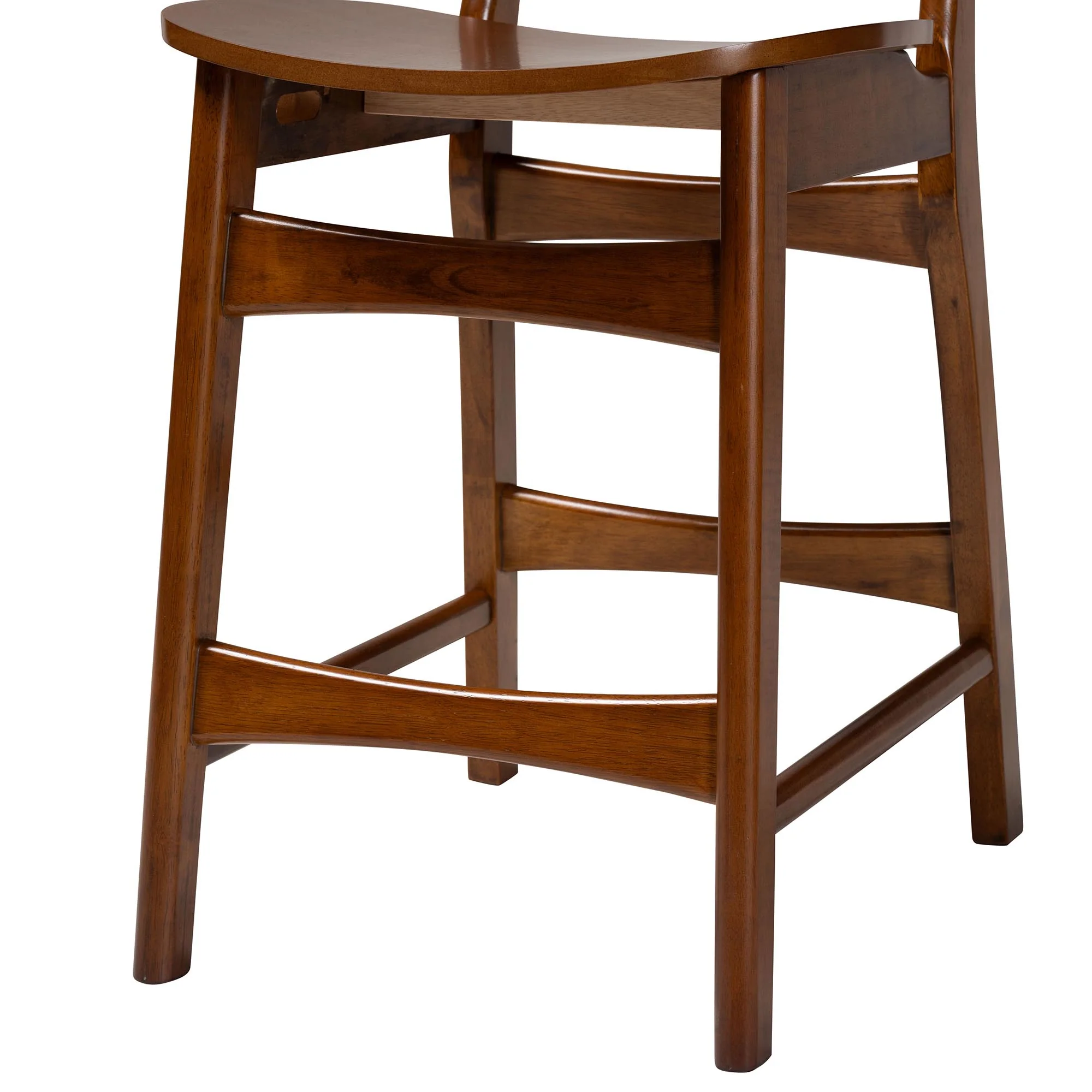 Baxton Studio Tafari Mid-Century Modern Walnut Brown Finished Wood and Rattan 2-Piece Counter Stool Set - Image 6