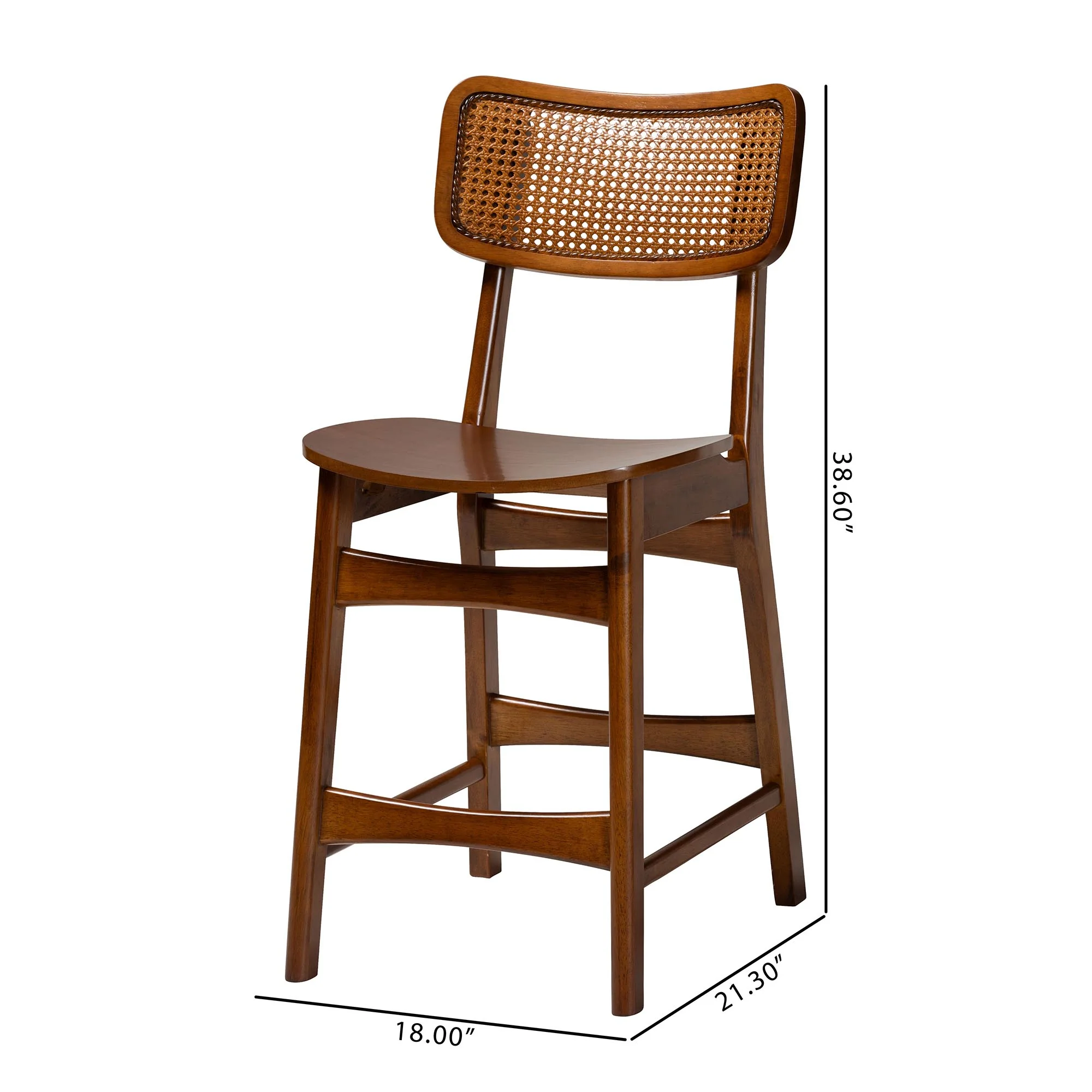 Baxton Studio Tafari Mid-Century Modern Walnut Brown Finished Wood and Rattan 2-Piece Counter Stool Set - Image 8