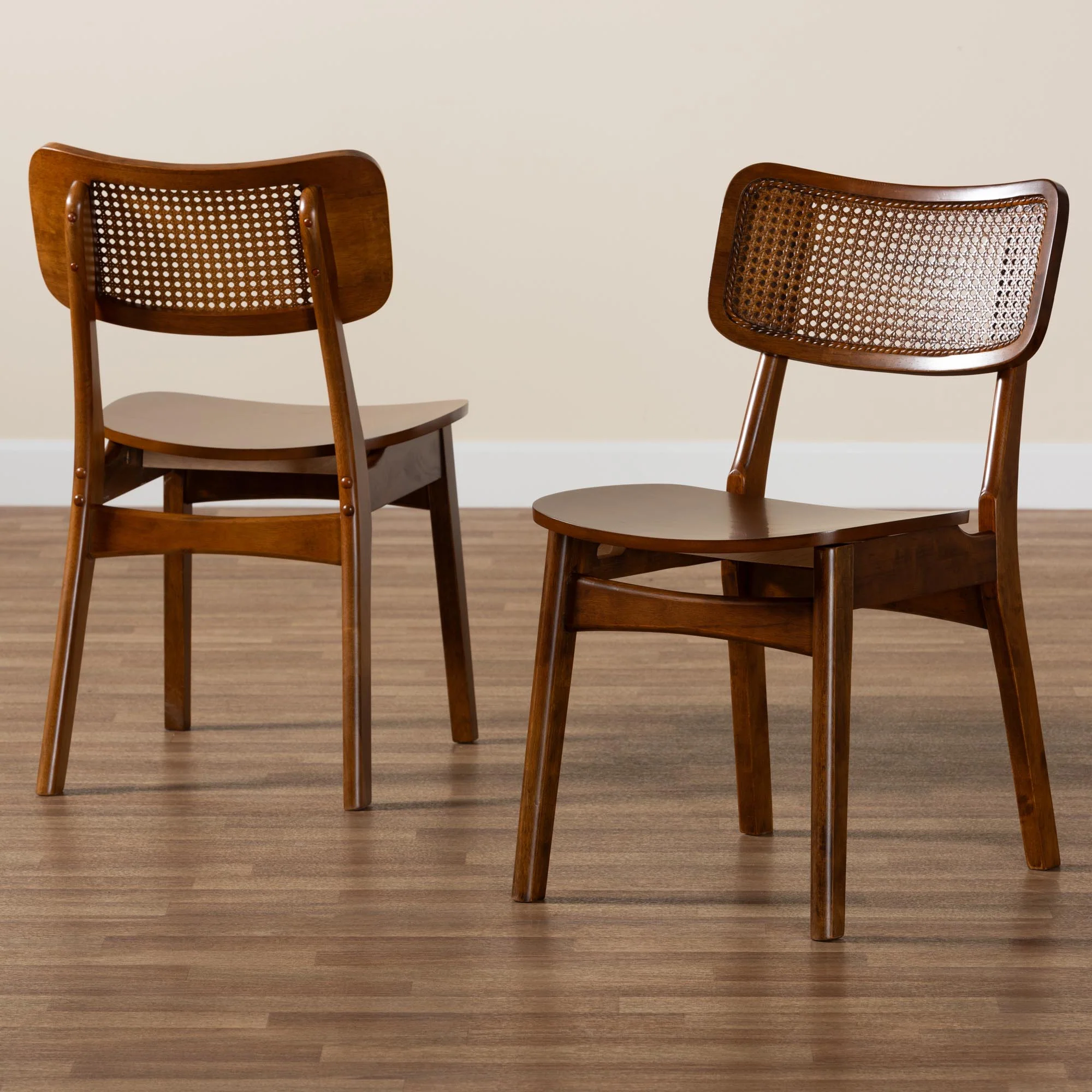 Baxton Studio Tafari Mid-Century Modern Walnut Brown Finished Wood and Rattan 2-Piece Dining Chair Set - Image 2