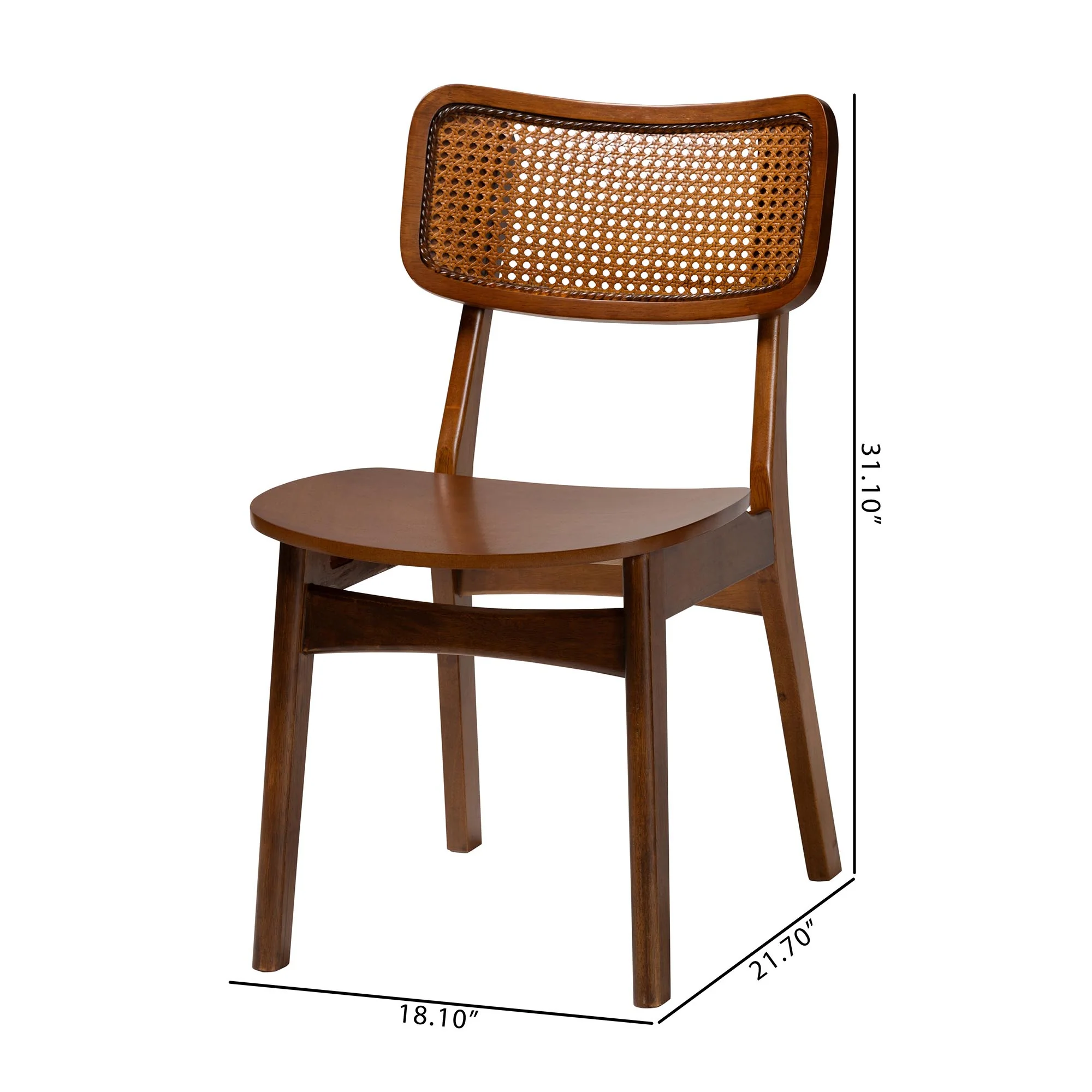 Baxton Studio Tafari Mid-Century Modern Walnut Brown Finished Wood and Rattan 2-Piece Dining Chair Set - Image 3