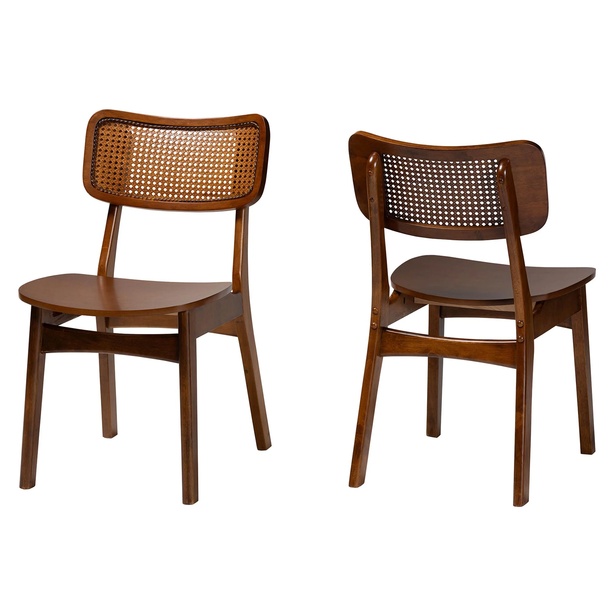 Baxton Studio Tafari Mid-Century Modern Walnut Brown Finished Wood and Rattan 2-Piece Dining Chair Set - Image 4