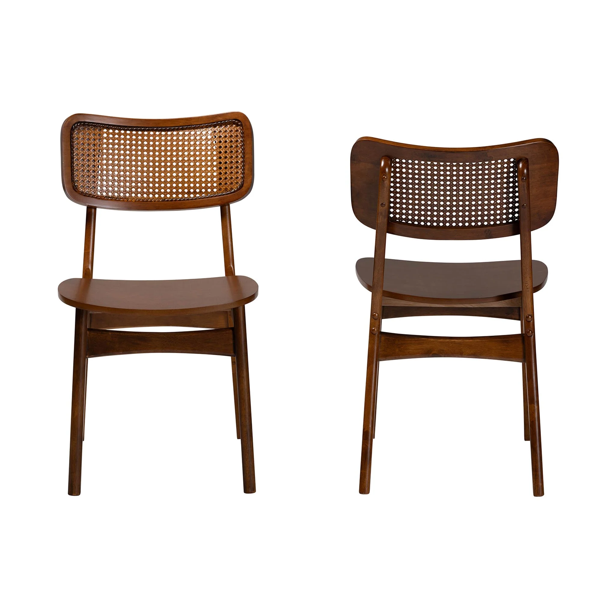 Baxton Studio Tafari Mid-Century Modern Walnut Brown Finished Wood and Rattan 2-Piece Dining Chair Set - Image 5