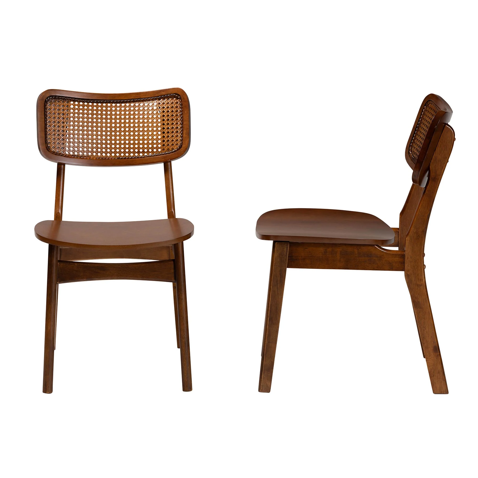 Baxton Studio Tafari Mid-Century Modern Walnut Brown Finished Wood and Rattan 2-Piece Dining Chair Set - Image 6
