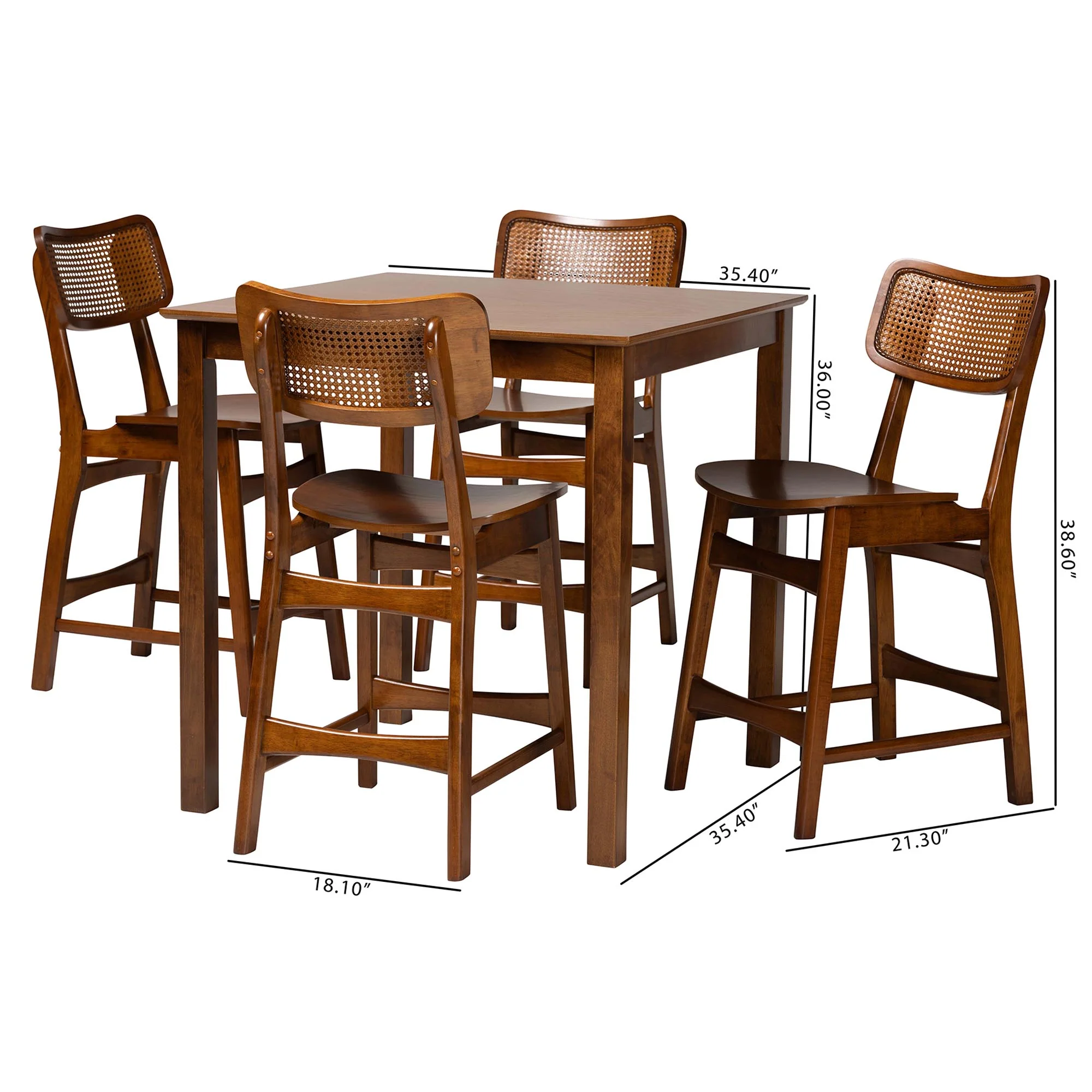 Baxton Studio Tafari Mid-Century Modern Walnut Brown Finished Wood and Rattan Pub Set - Image 3