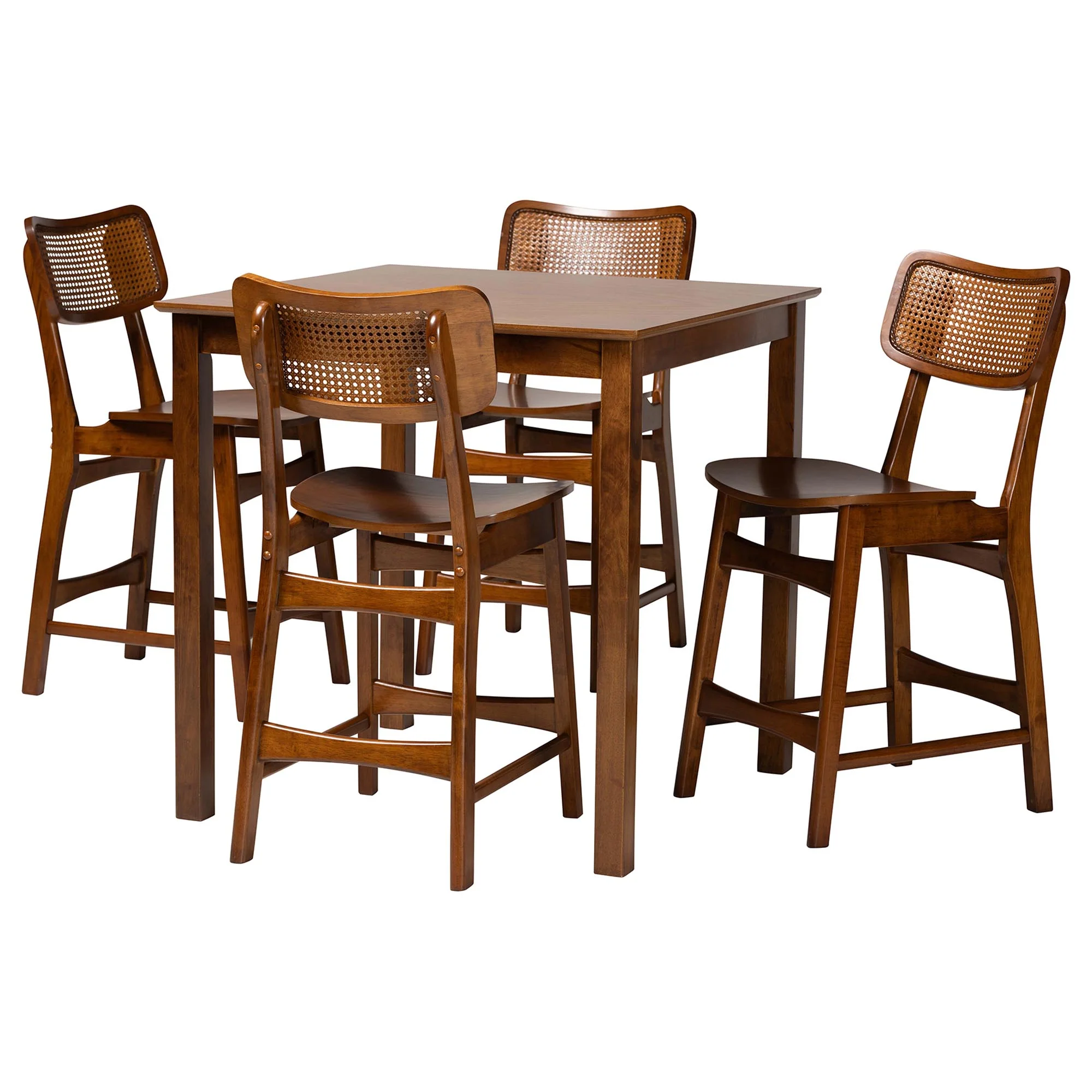 Baxton Studio Tafari Mid-Century Modern Walnut Brown Finished Wood and Rattan Pub Set - Image 4