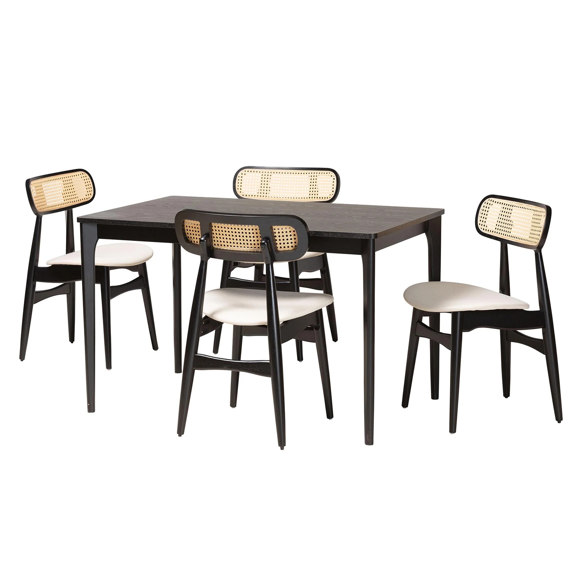 Baxton Studio Tarana Mid-Century Modern Cream Fabric and Black Finished Wood 5-Piece Dining Set - Image 2
