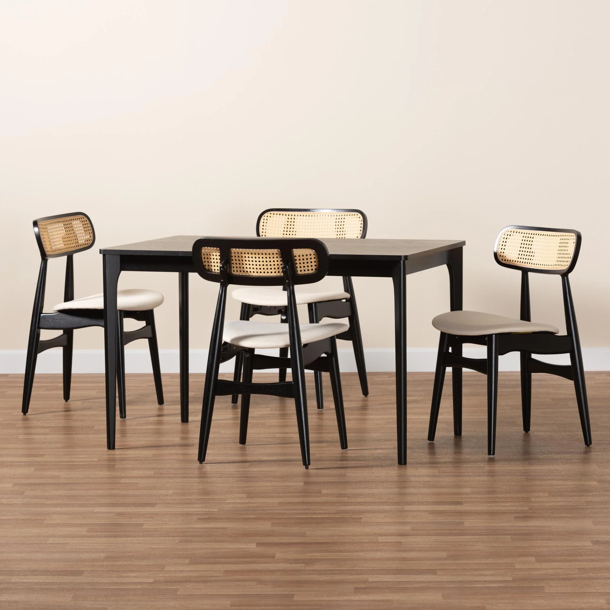 Baxton Studio Tarana Mid-Century Modern Cream Fabric and Black Finished Wood 5-Piece Dining Set - Image 9