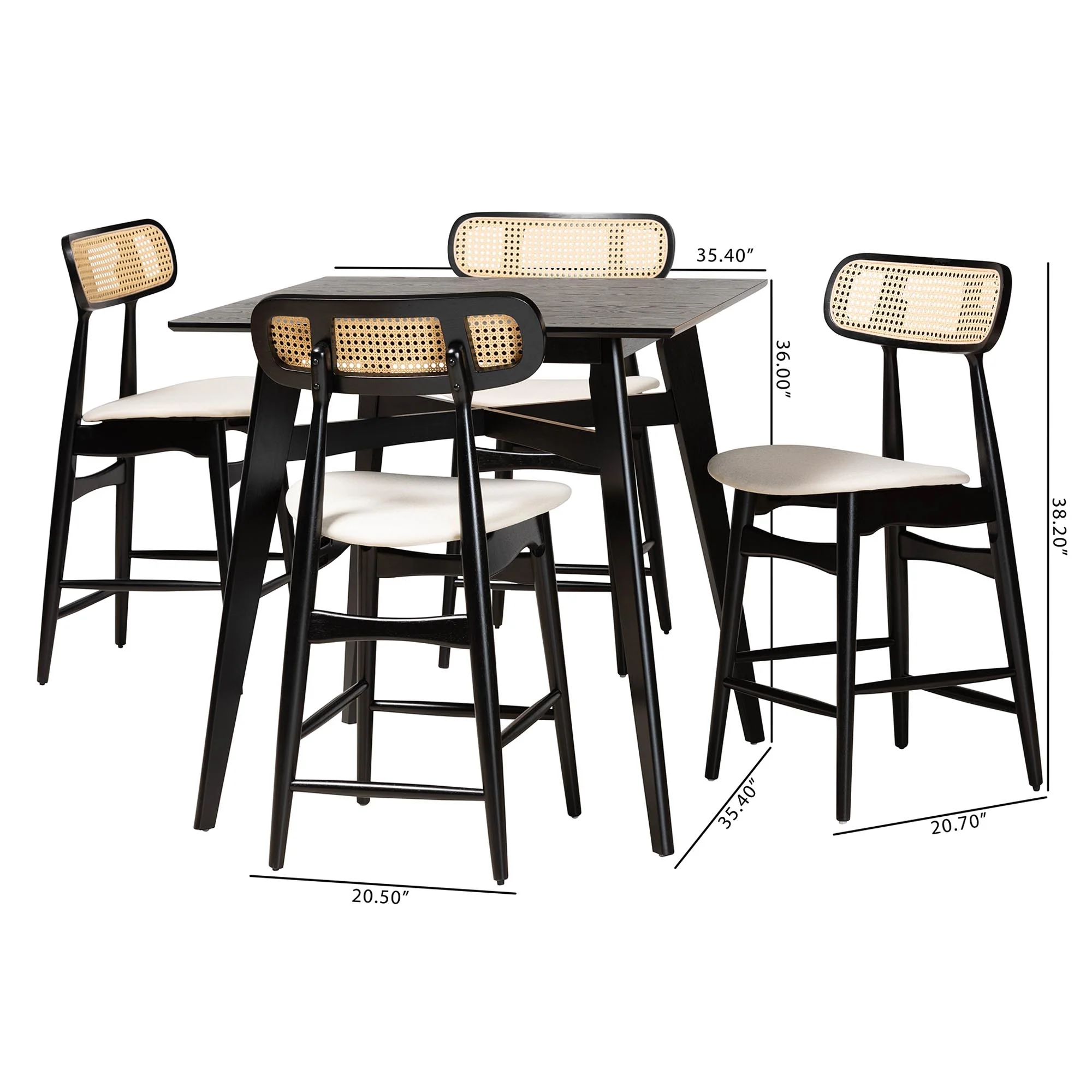 Baxton Studio Tarana Mid-Century Modern Cream Fabric and Black Finished Wood 5-Piece Pub Set - Image 10