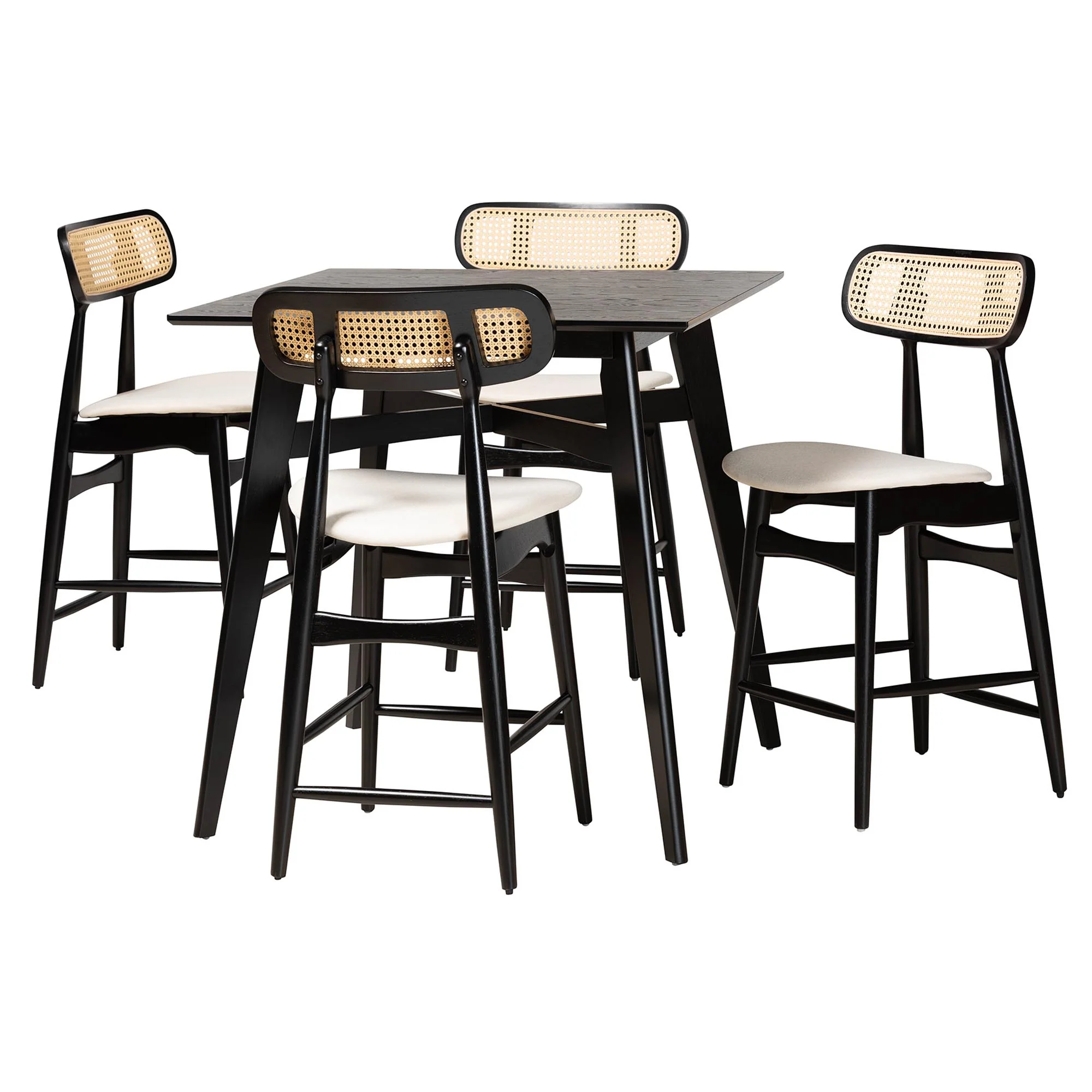Baxton Studio Tarana Mid-Century Modern Cream Fabric and Black Finished Wood 5-Piece Pub Set - Image 2