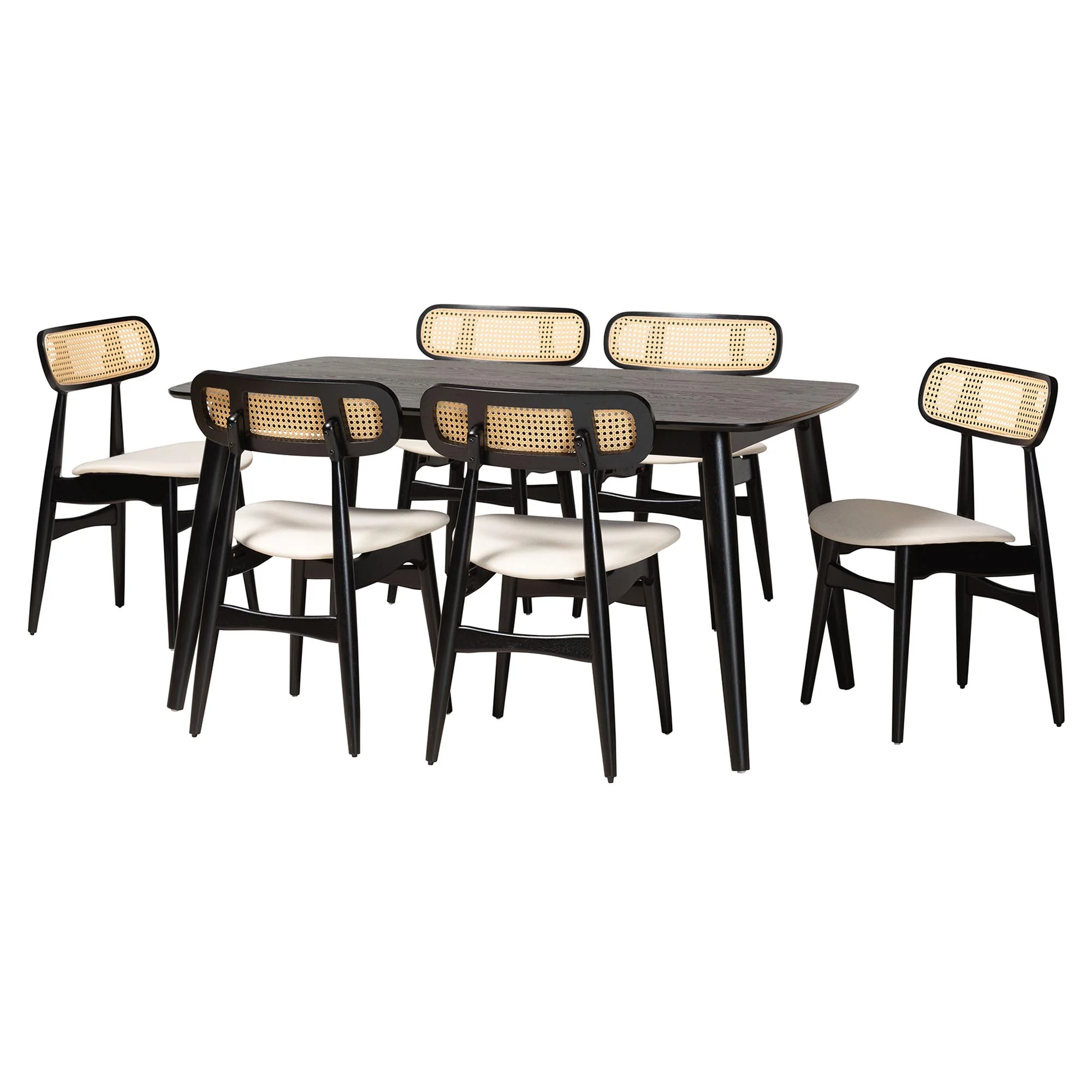 Baxton Studio Tarana Mid-Century Modern Cream Fabric and Black Finished Wood 7-Piece Dining Set - Image 2