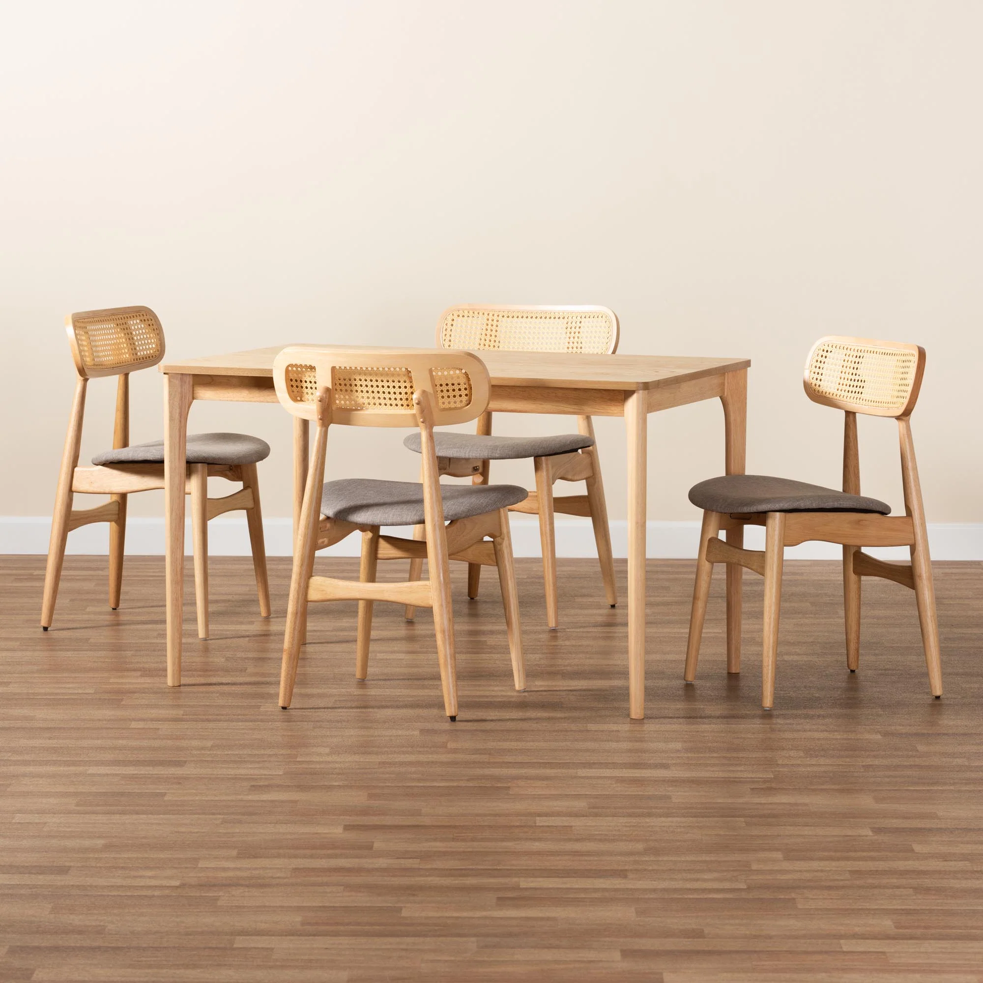 Baxton Studio Tarana Mid-Century Modern Grey Fabric and Natural Oak Finished Wood 5-Piece Dining Set - Image 2