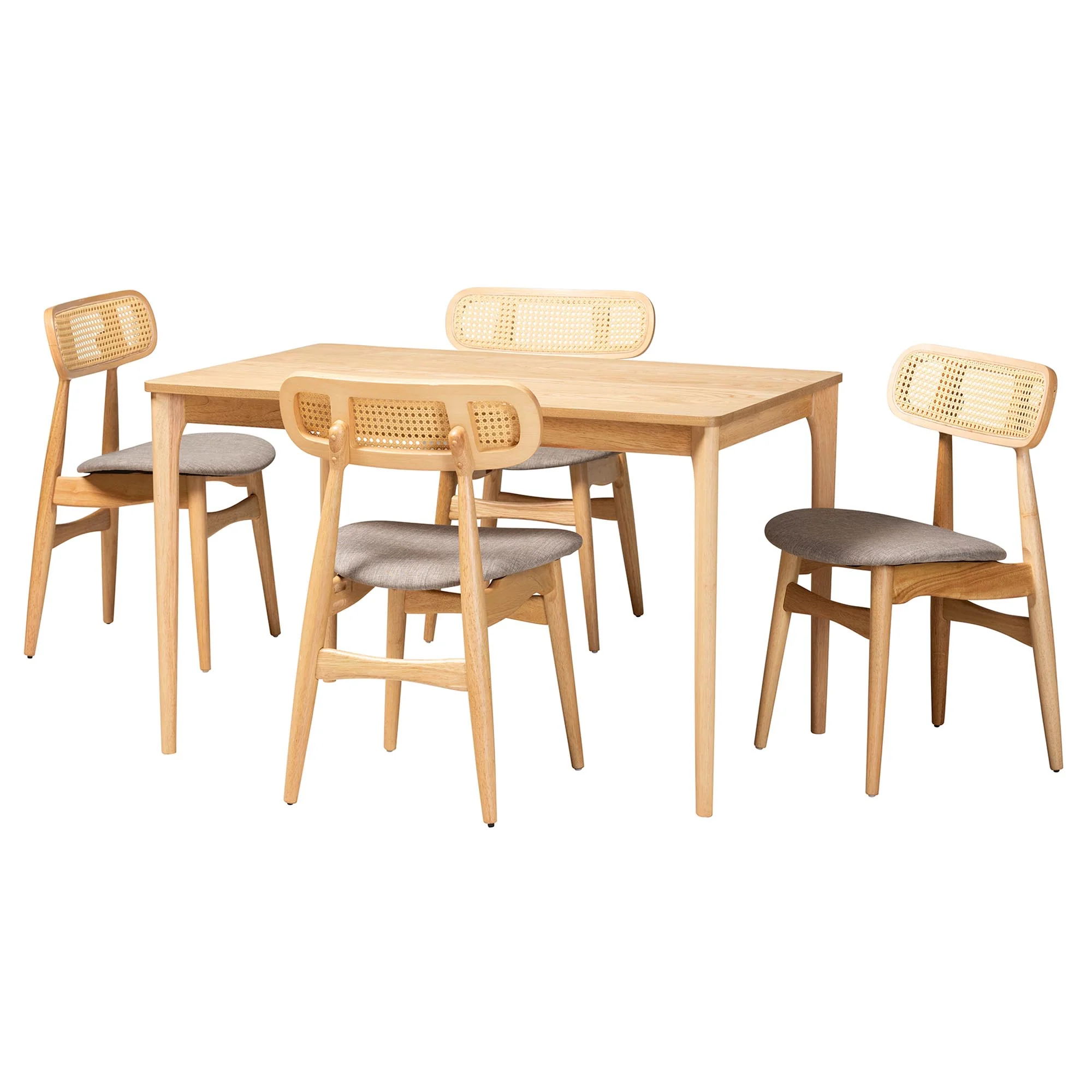 Baxton Studio Tarana Mid-Century Modern Grey Fabric and Natural Oak Finished Wood 5-Piece Dining Set - Image 4