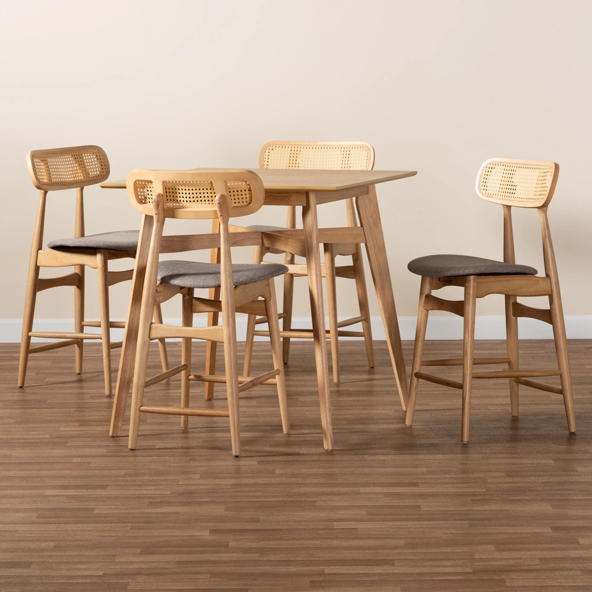 Baxton Studio Tarana Mid-Century Modern Grey Fabric and Natural Oak Finished Wood 5-Piece Pub Set - Image 2