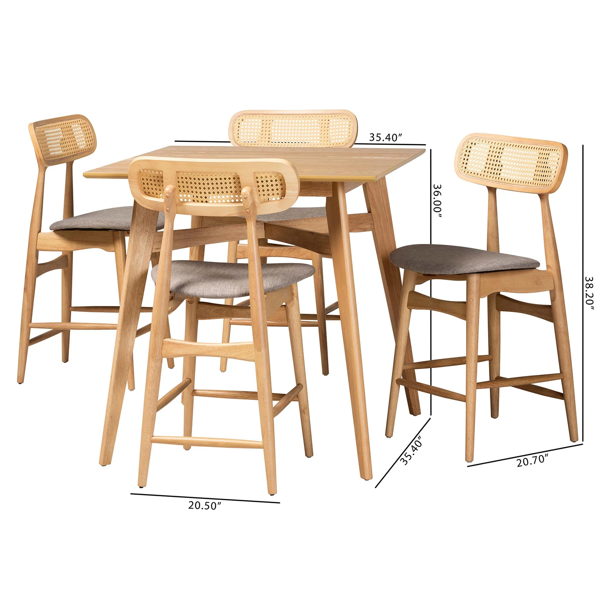 Baxton Studio Tarana Mid-Century Modern Grey Fabric and Natural Oak Finished Wood 5-Piece Pub Set - Image 3