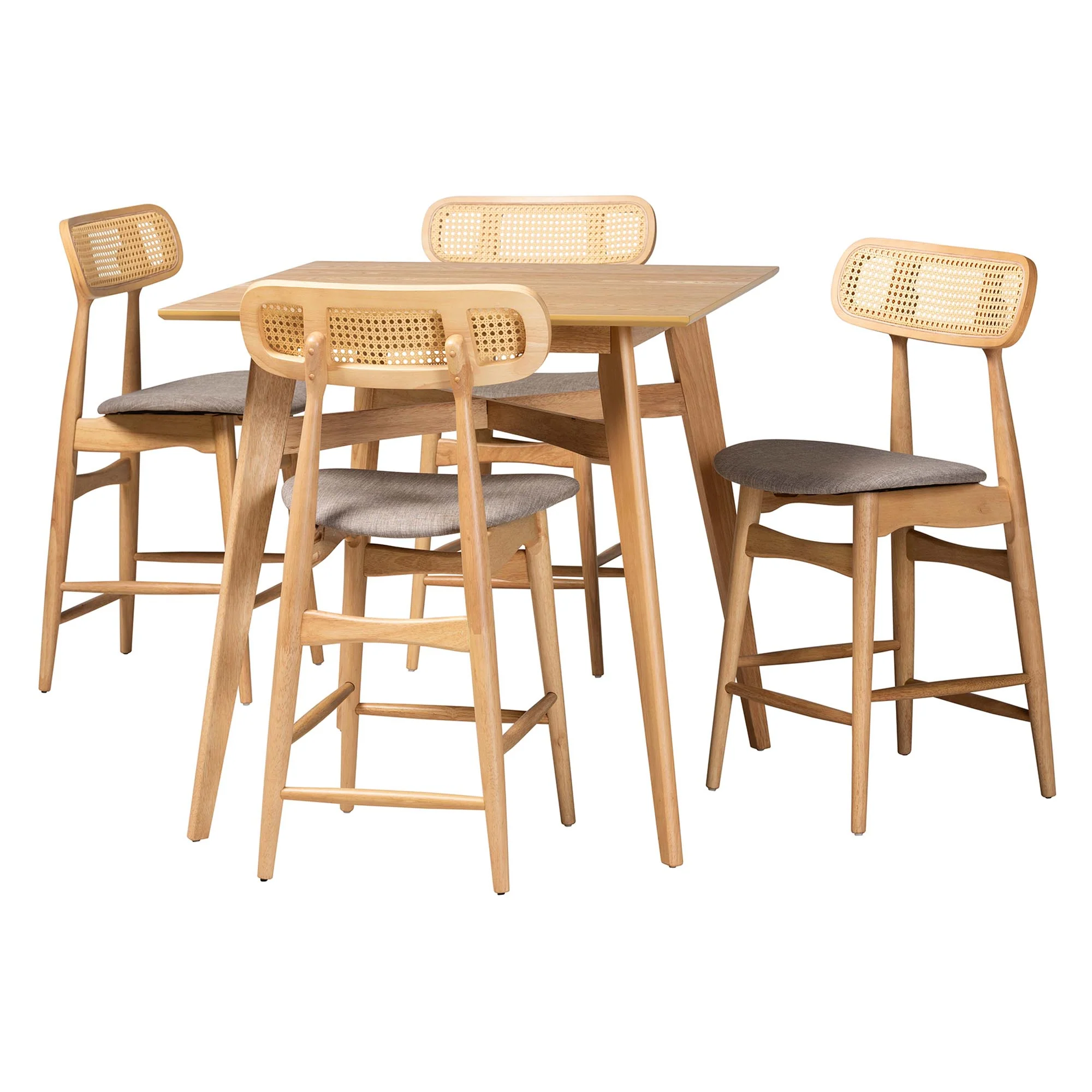 Baxton Studio Tarana Mid-Century Modern Grey Fabric and Natural Oak Finished Wood 5-Piece Pub Set - Image 4