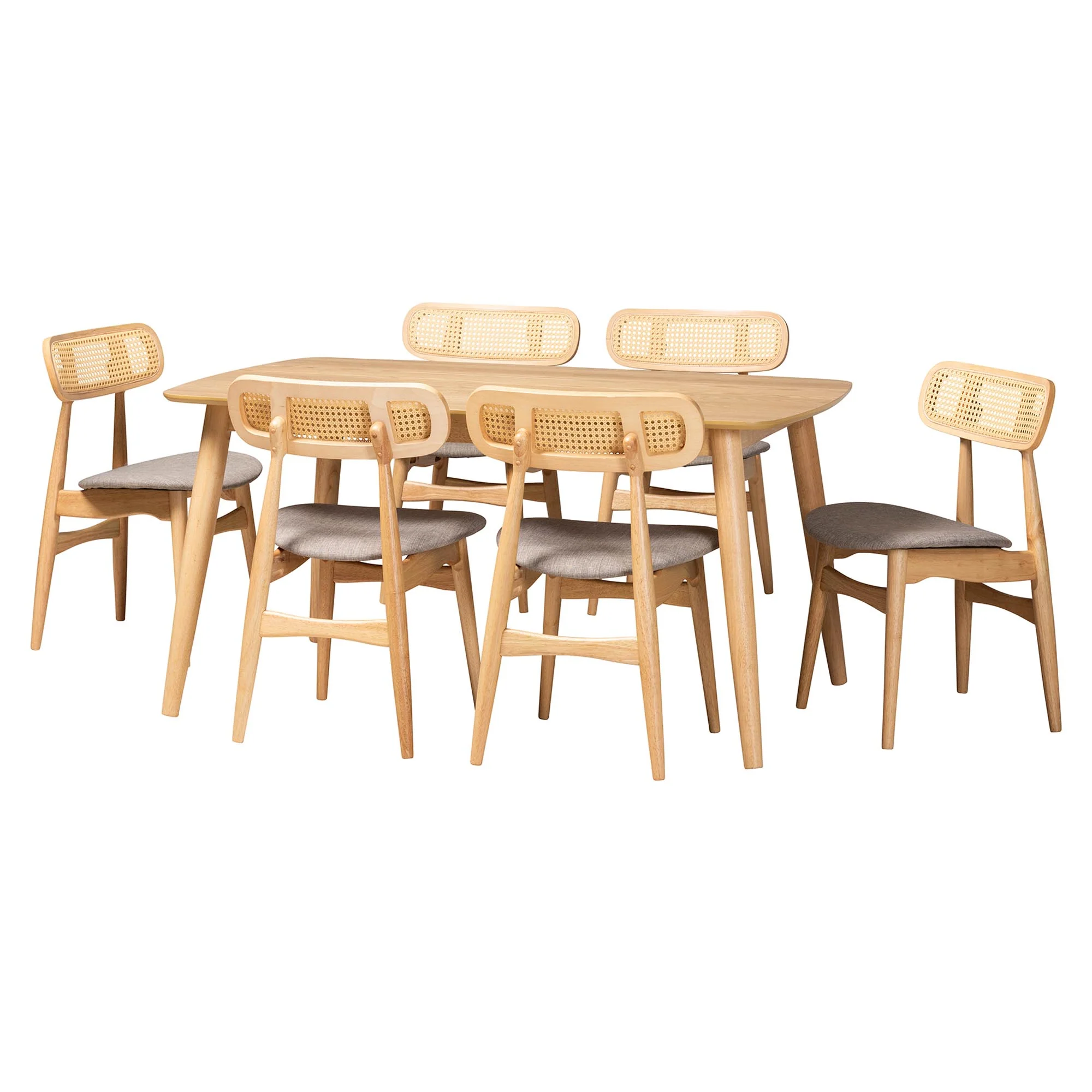 Baxton Studio Tarana Mid-Century Modern Grey Fabric and Natural Oak Finished Wood 7-Piece Dining Set - Image 2