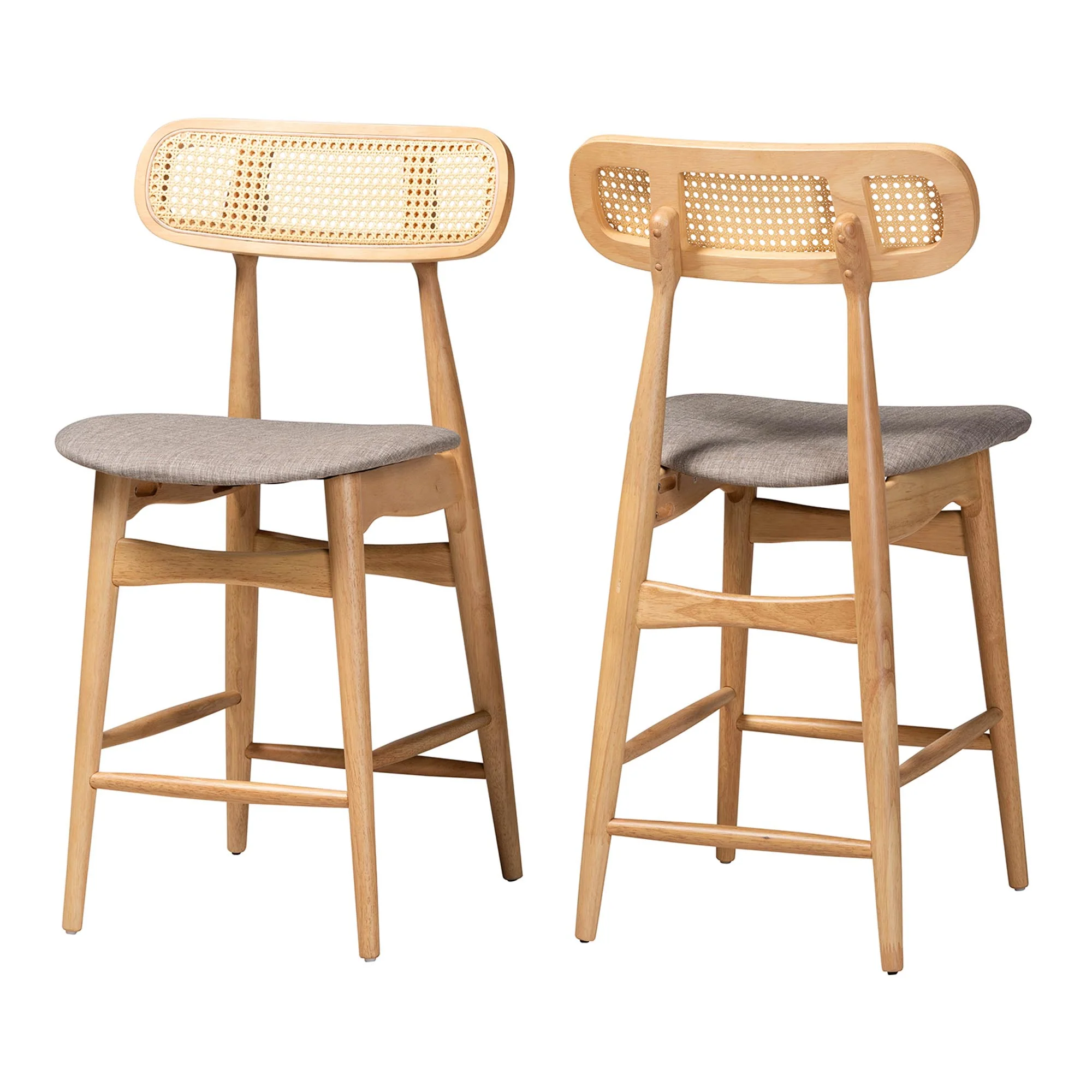 Baxton Studio Tarana Mid-Century Modern Grey Fabric and Walnut Brown Finished Wood 2-Piece Counter Stool Set - Image 11