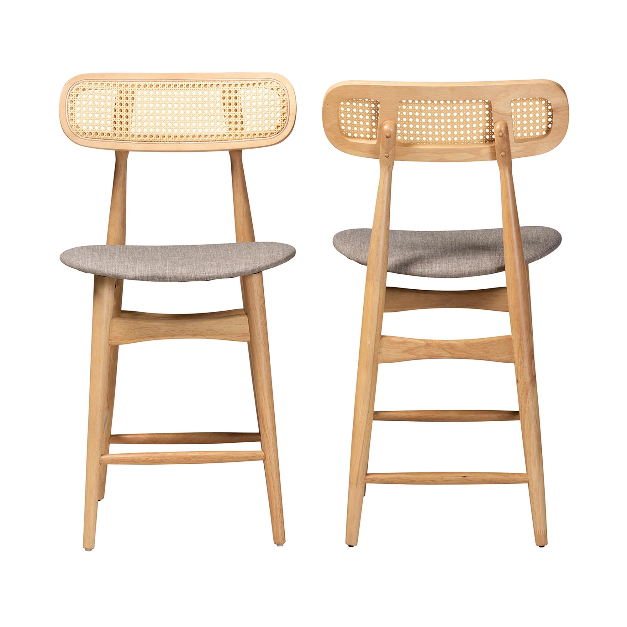 Baxton Studio Tarana Mid-Century Modern Grey Fabric and Walnut Brown Finished Wood 2-Piece Counter Stool Set - Image 12