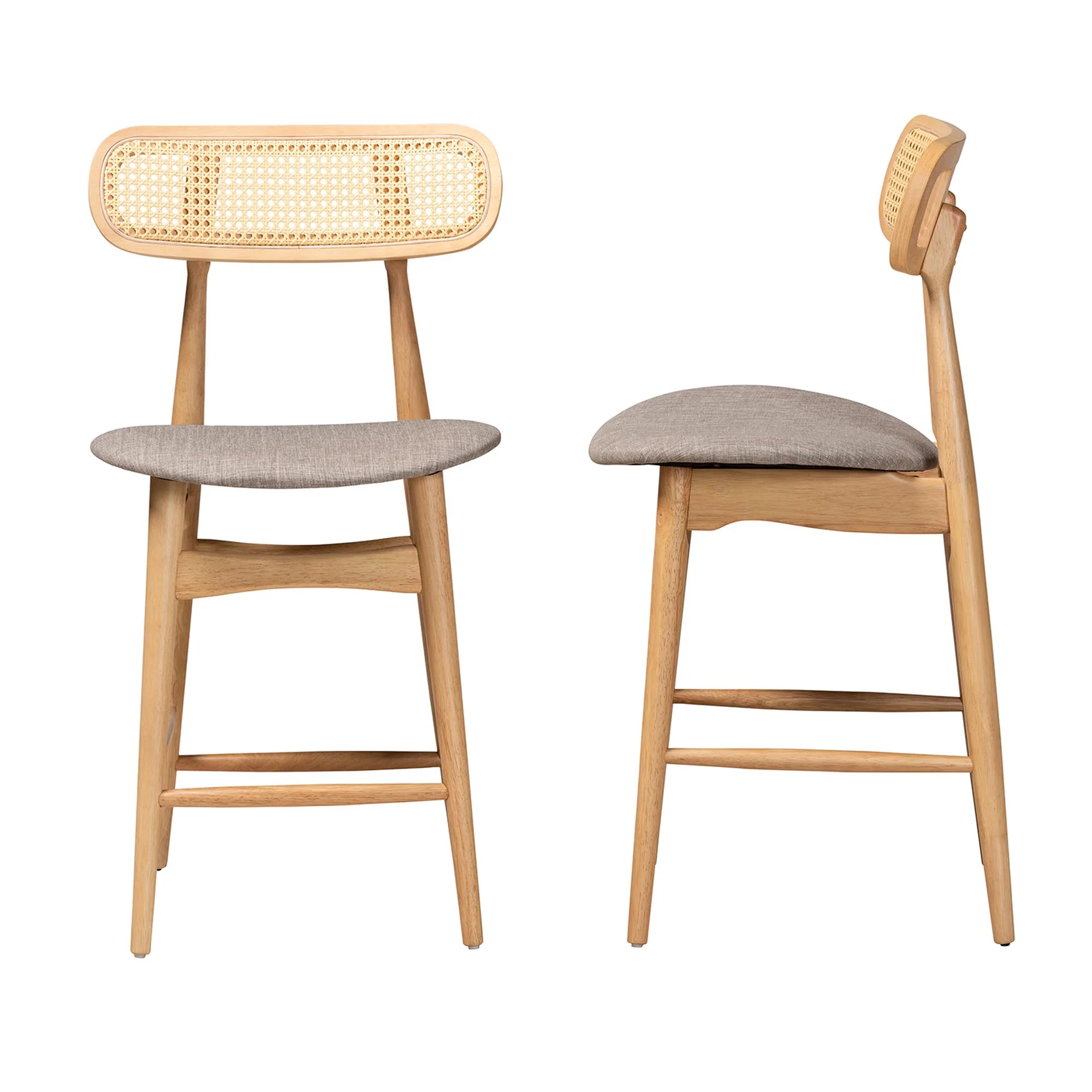 Baxton Studio Tarana Mid-Century Modern Grey Fabric and Walnut Brown Finished Wood 2-Piece Counter Stool Set - Image 13