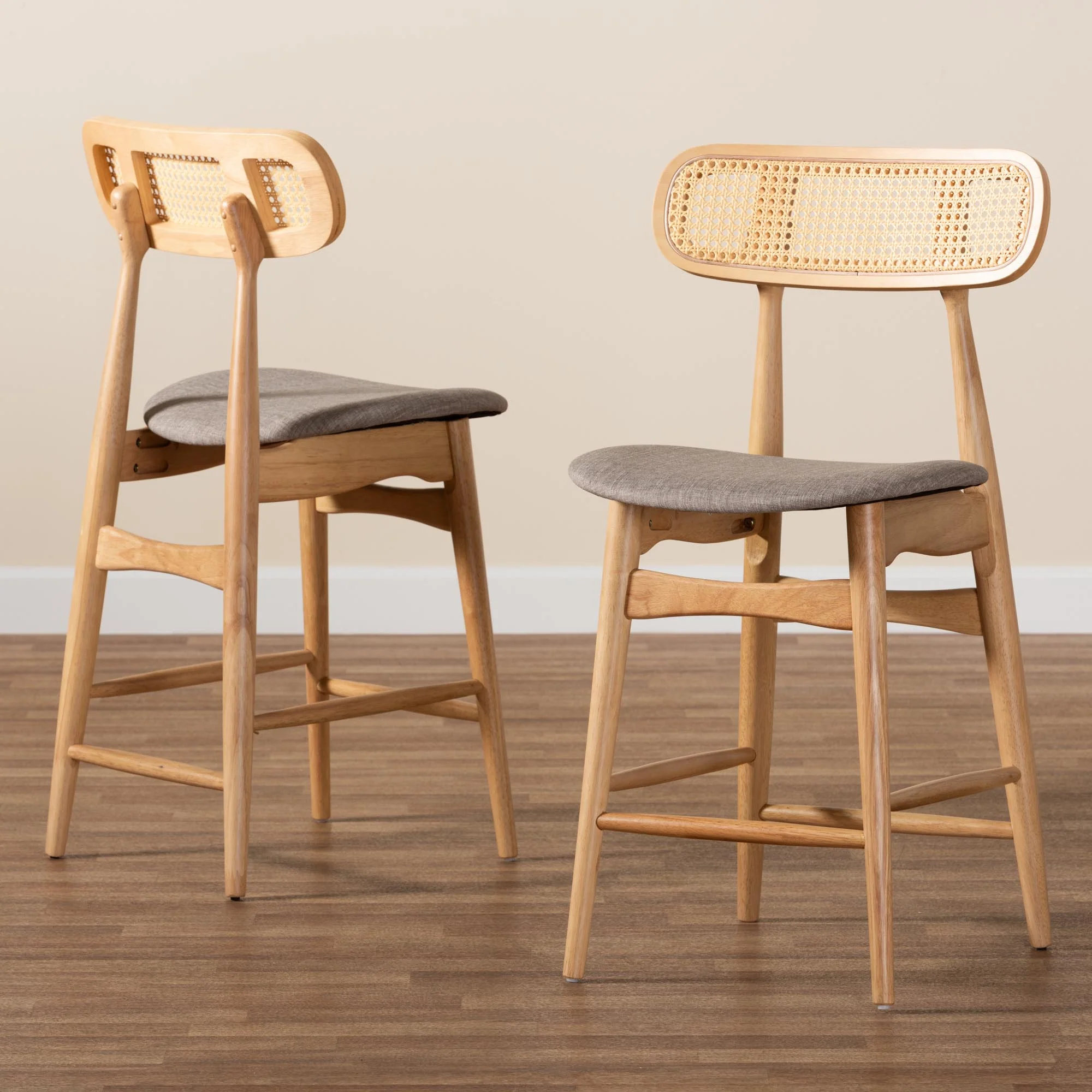Baxton Studio Tarana Mid-Century Modern Grey Fabric and Walnut Brown Finished Wood 2-Piece Counter Stool Set - Image 18