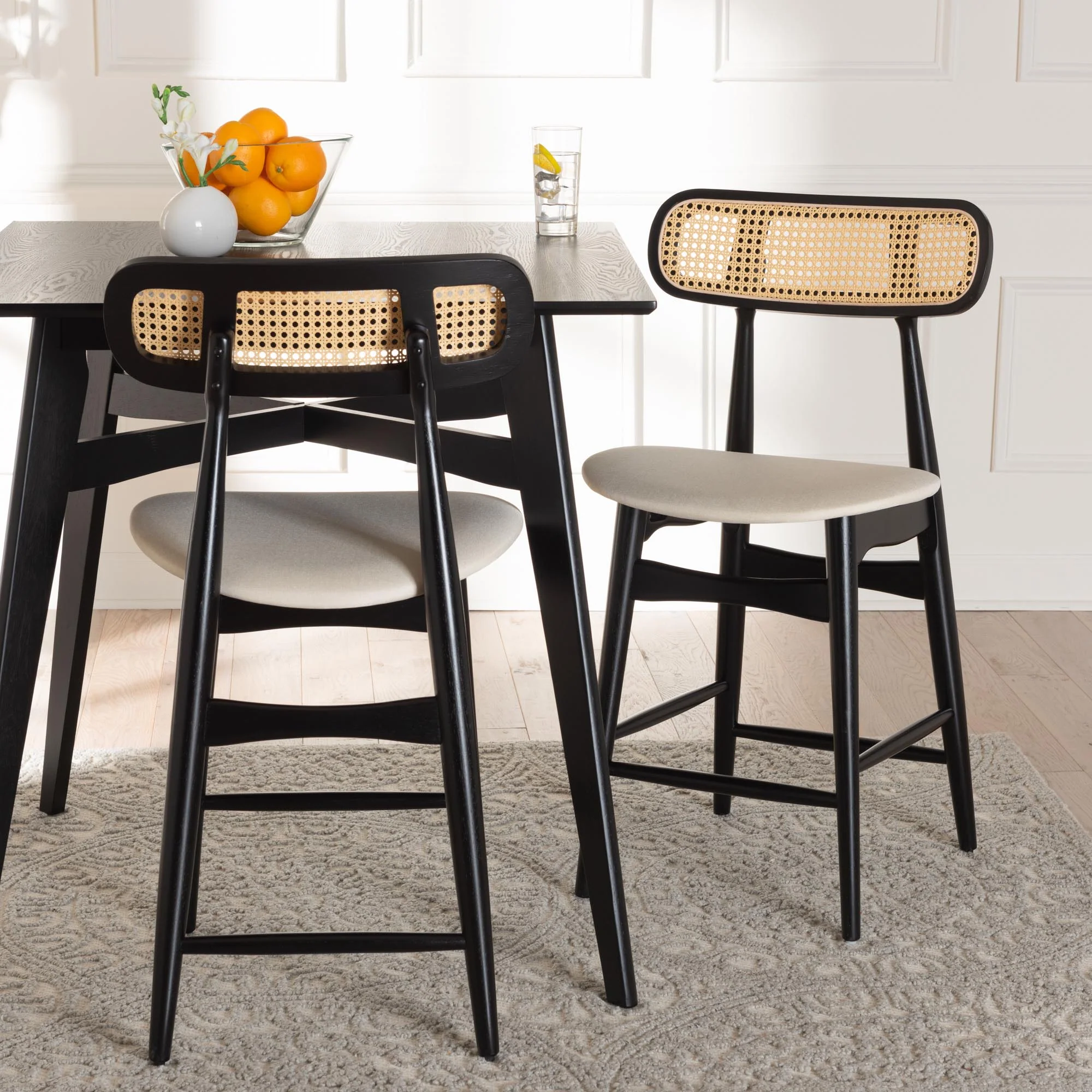 Baxton Studio Tarana Mid-Century Modern Grey Fabric and Walnut Brown Finished Wood 2-Piece Counter Stool Set - Image 19