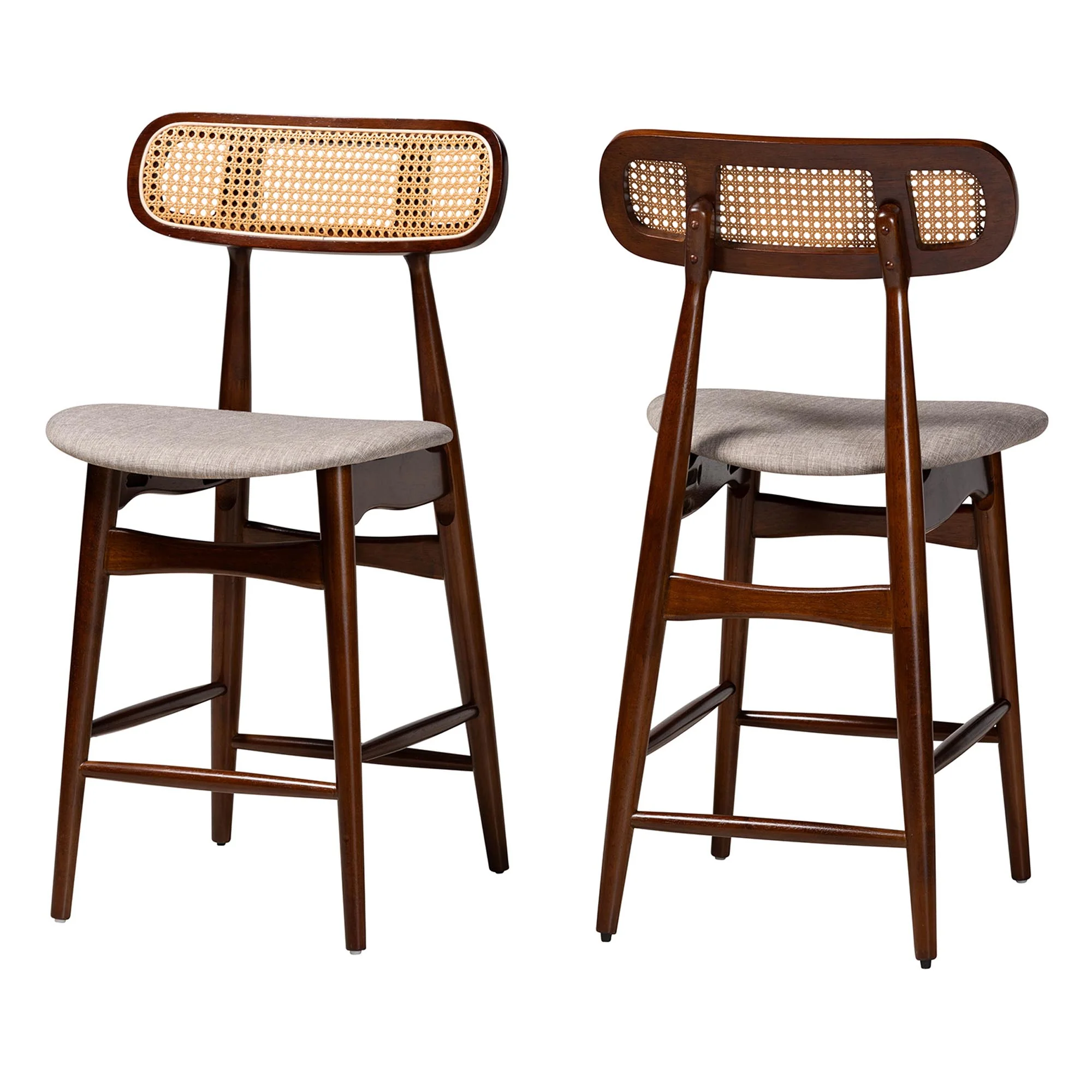 Baxton Studio Tarana Mid-Century Modern Grey Fabric and Walnut Brown Finished Wood 2-Piece Counter Stool Set - Image 2