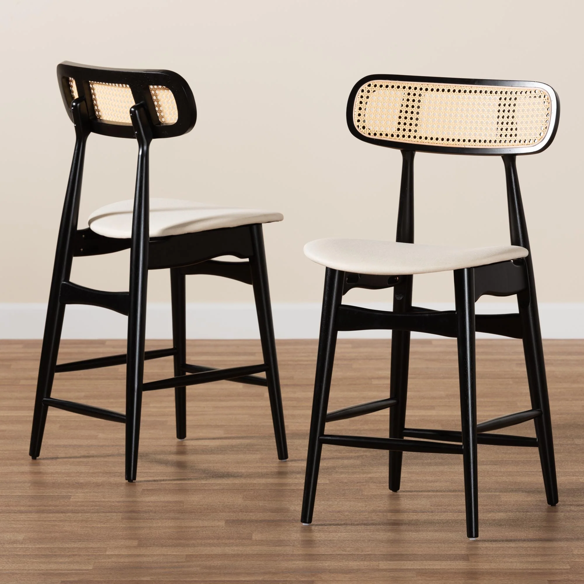 Baxton Studio Tarana Mid-Century Modern Grey Fabric and Walnut Brown Finished Wood 2-Piece Counter Stool Set - Image 27